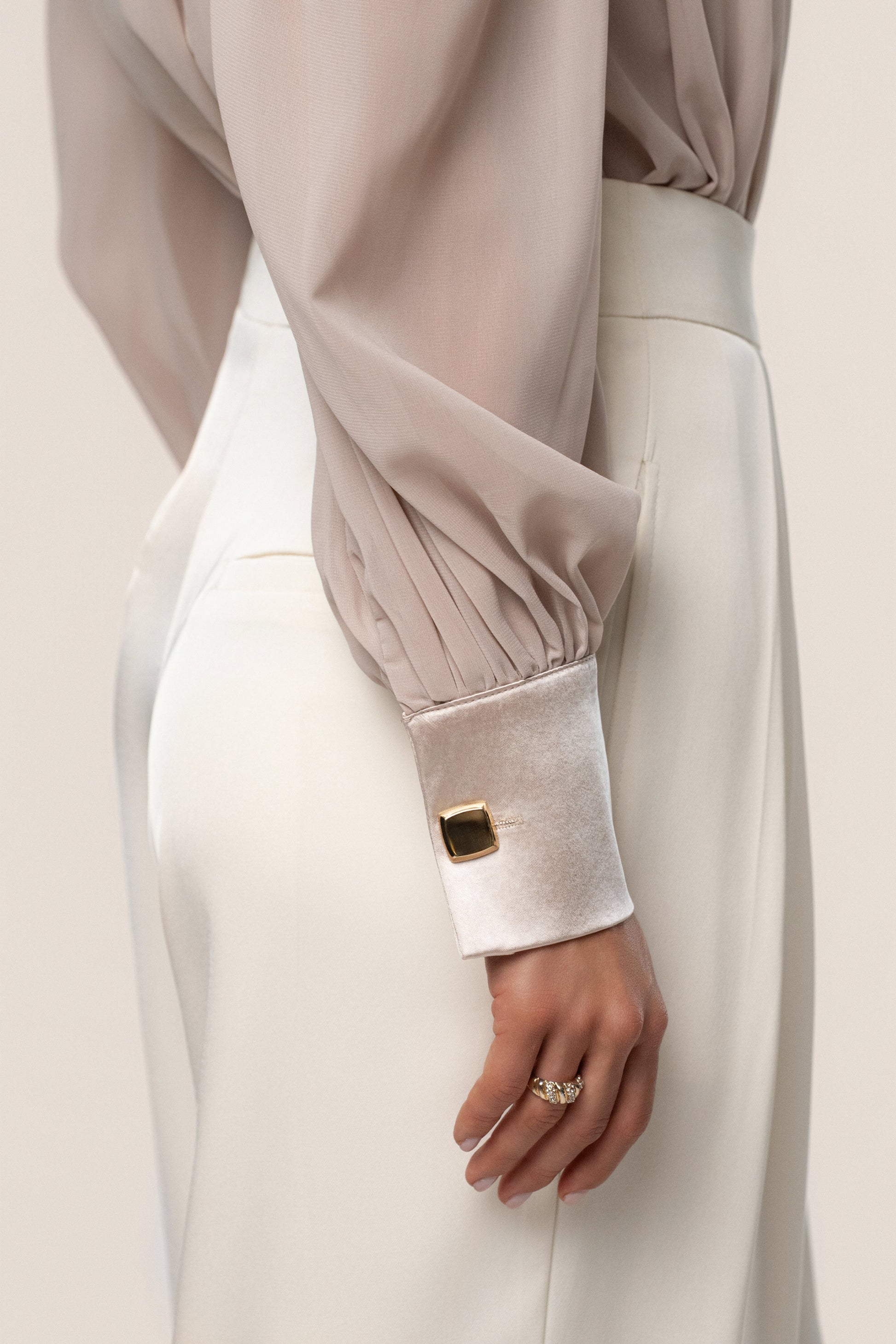 Beige Refined Pleated Chiffon Top NEWFASHIONEDGE
