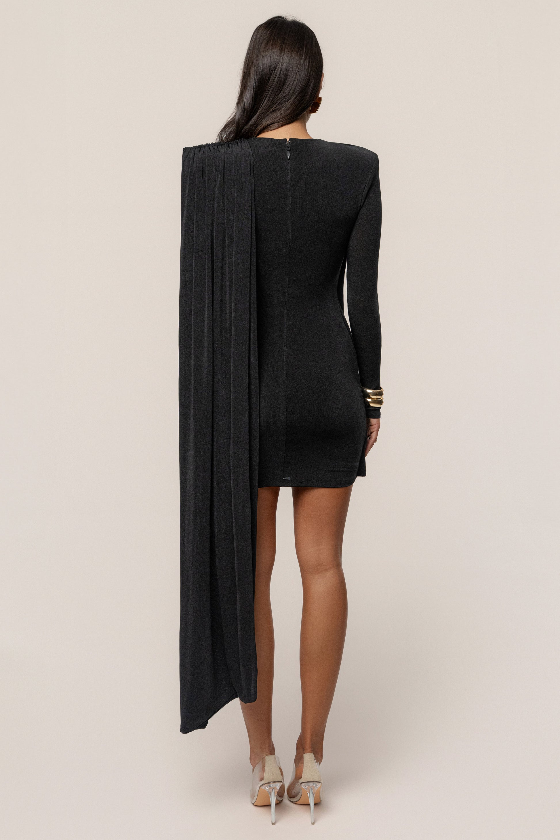 Black Midnight Draped  Mini Dress JLUXLABEL