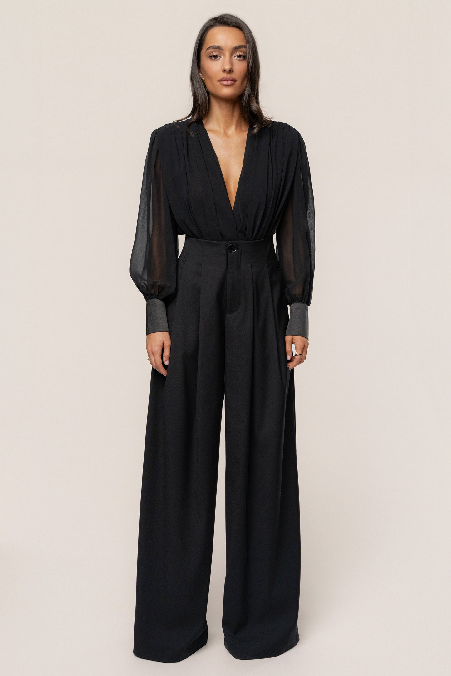 Black Refined Pleated Chiffon Top JLUXLABEL