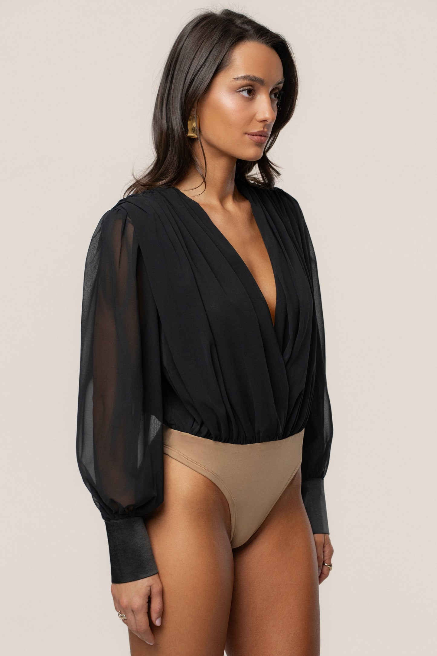 Black Refined Pleated Chiffon Top JLUXLABEL