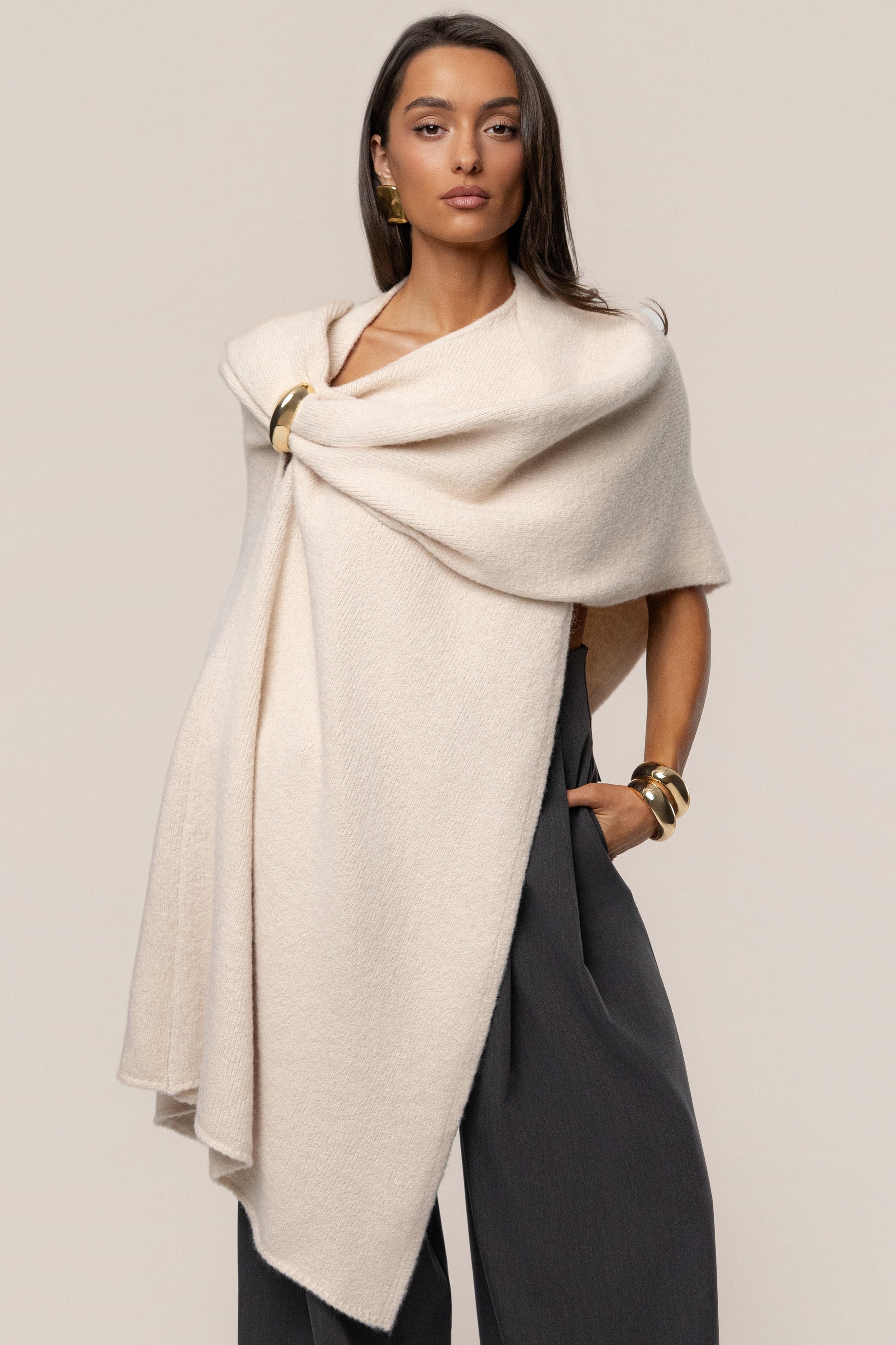Ivory Radiance Knit Shawl JLUXLABEL