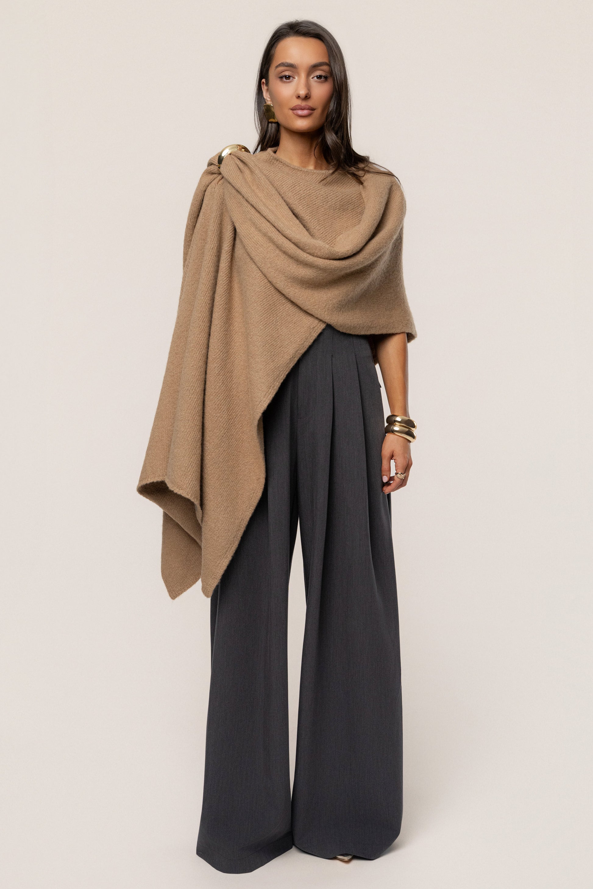 Taupe Radiance Knit Shawl JLUXLABEL