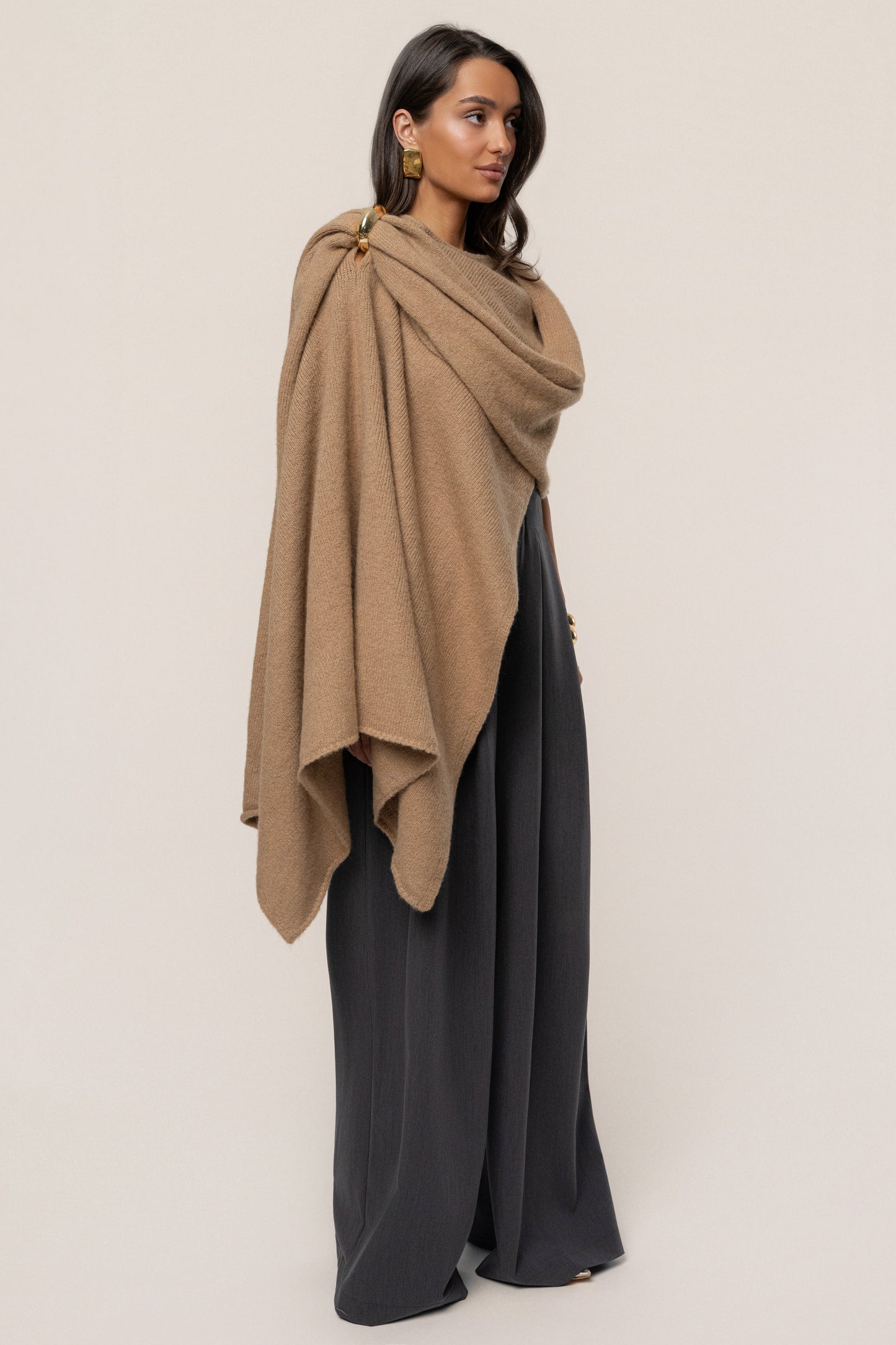 Taupe Radiance Knit Shawl JLUXLABEL