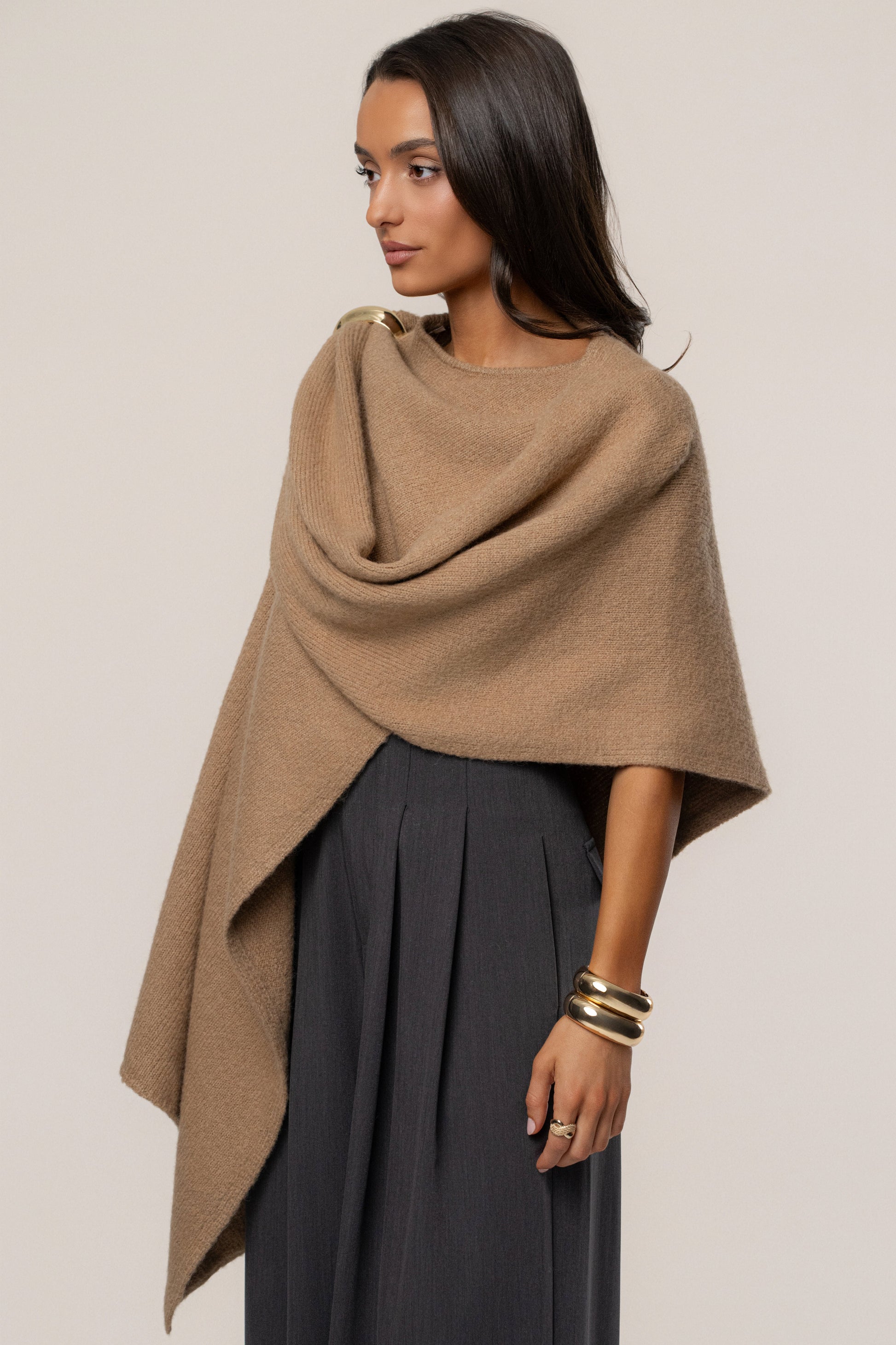 Taupe Radiance Knit Shawl JLUXLABEL