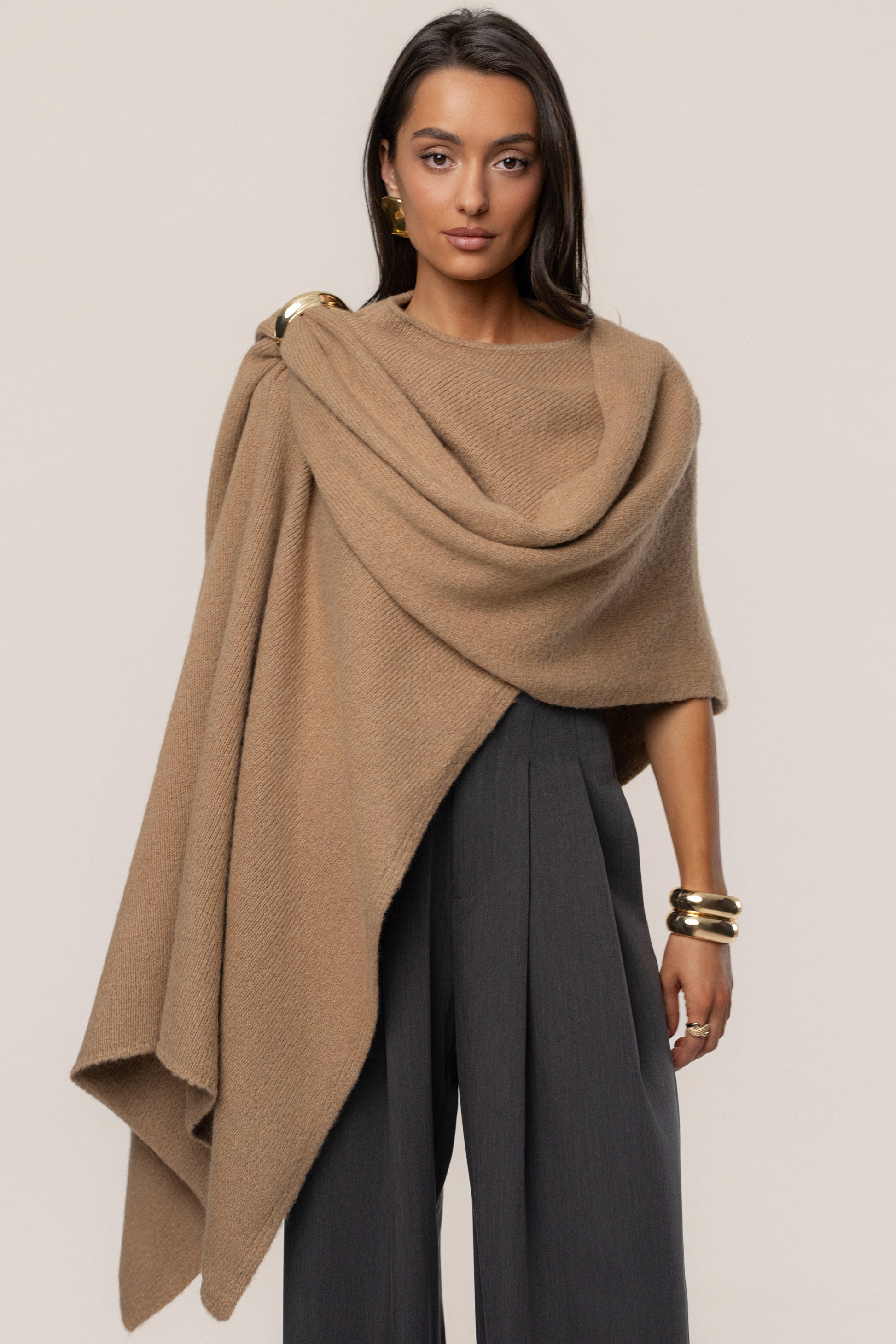 Taupe Radiance Knit Shawl JLUXLABEL