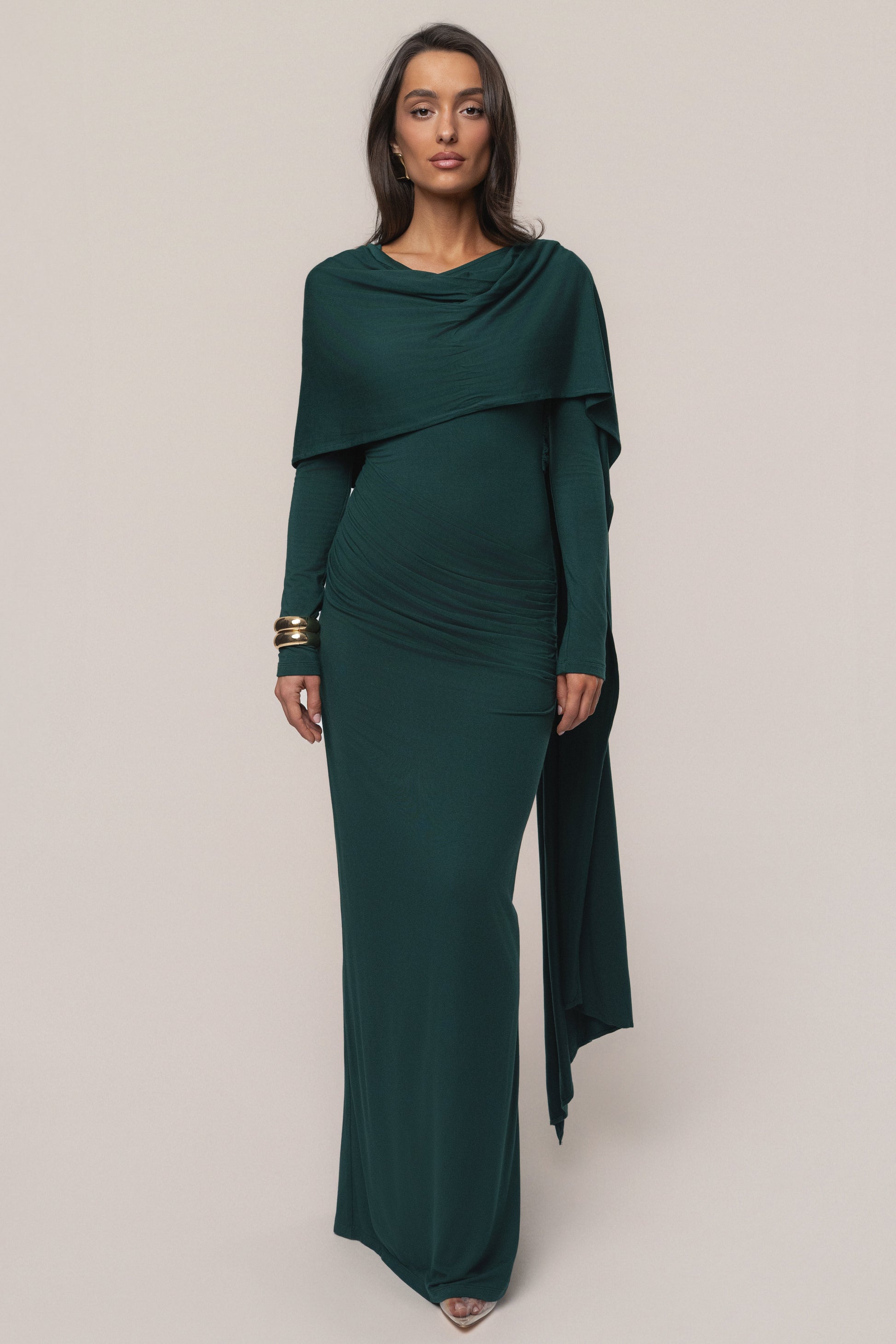 Emerald Glitz Asymmetric Maxi Dress JLUXLABEL