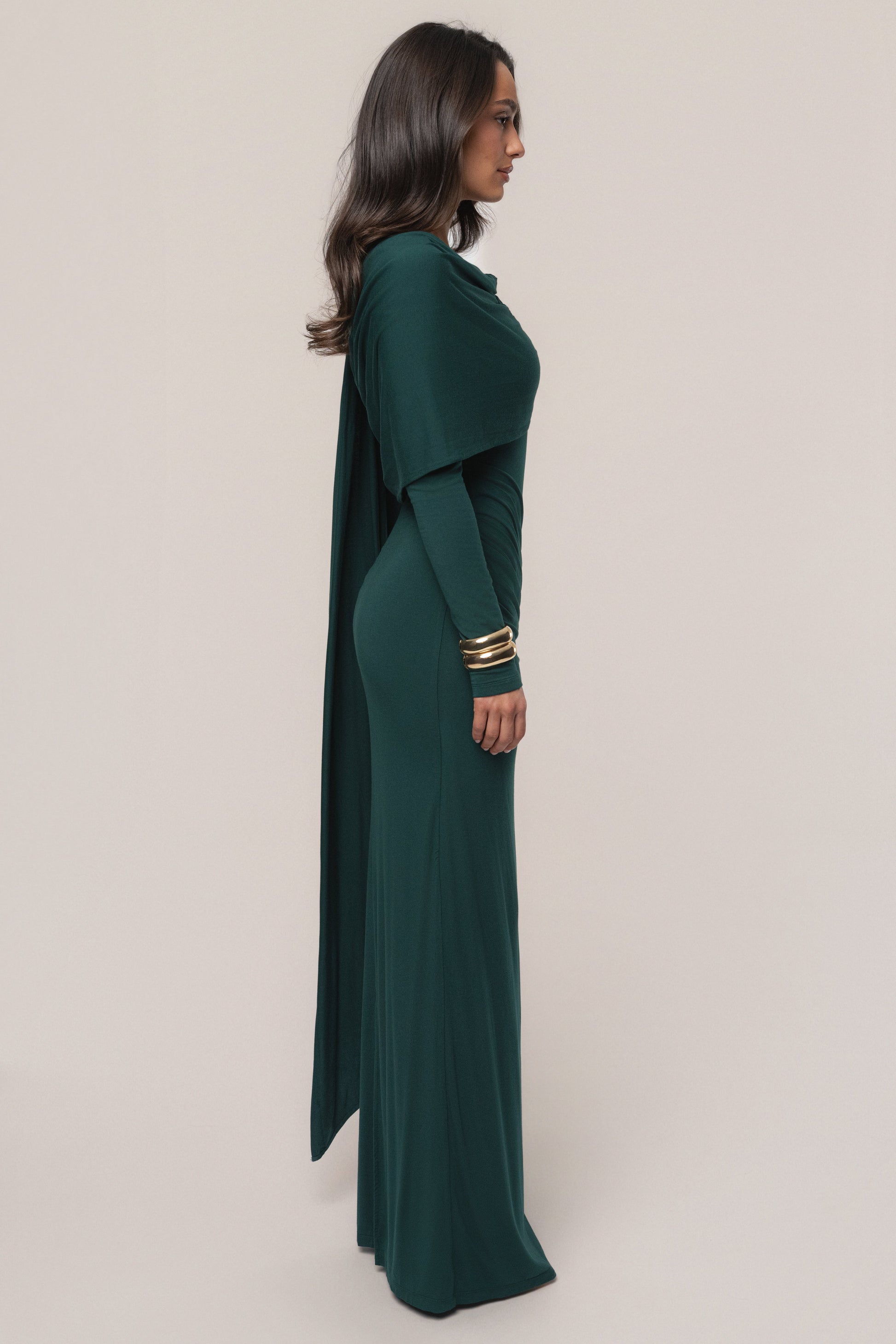 Emerald Glitz Asymmetric Maxi Dress JLUXLABEL