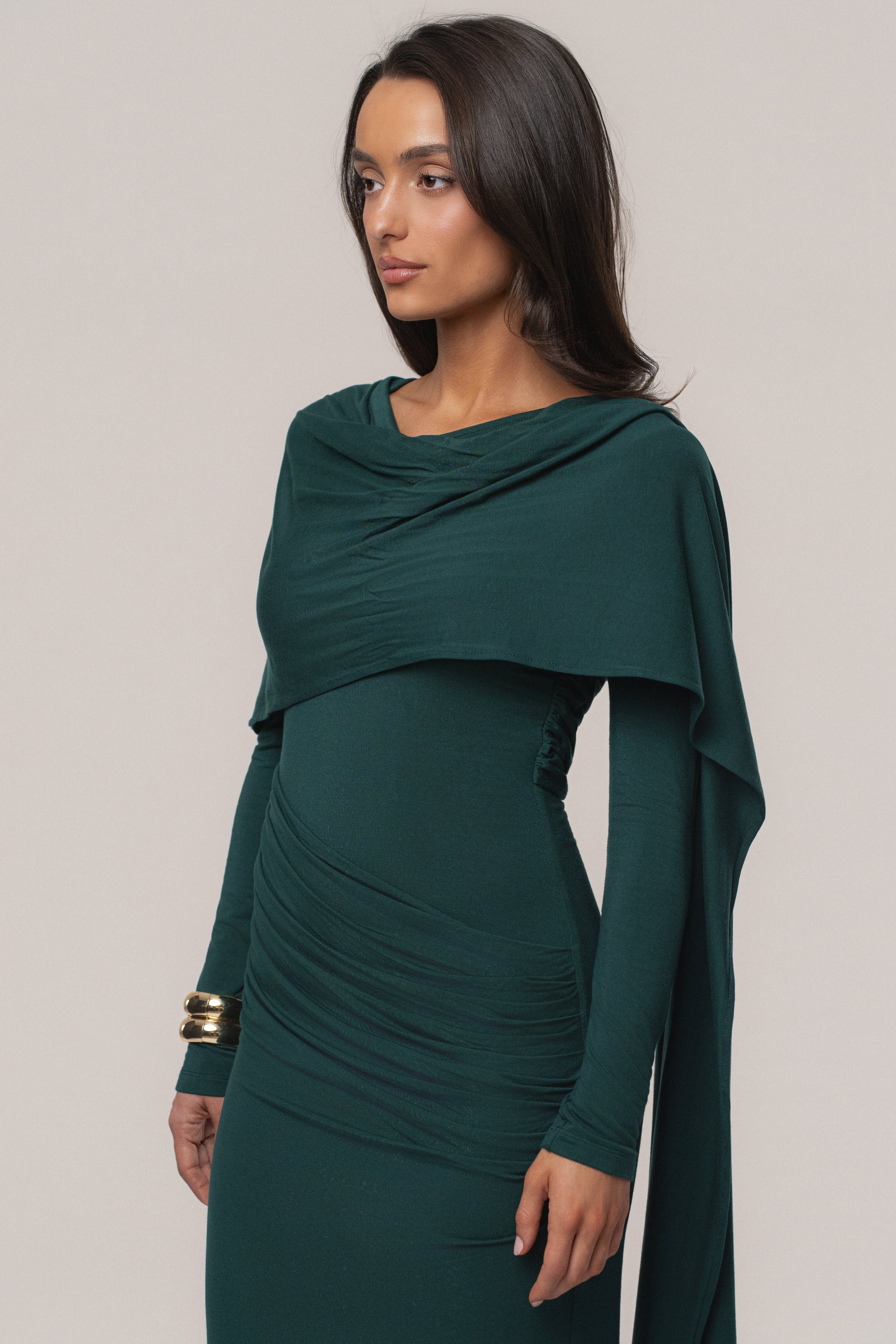 Emerald Glitz Asymmetric Maxi Dress JLUXLABEL