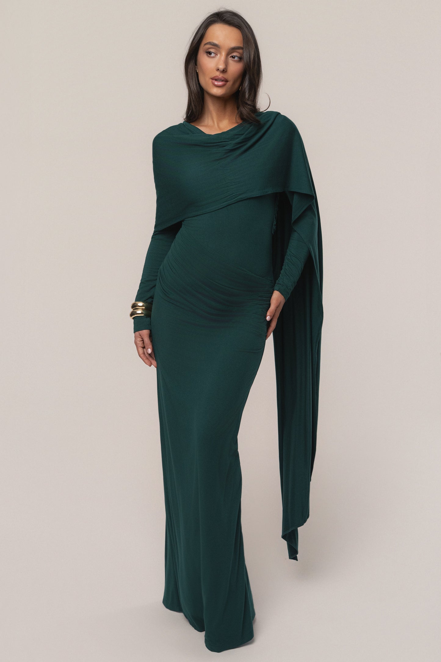 Emerald Glitz Asymmetric Maxi Dress JLUXLABEL