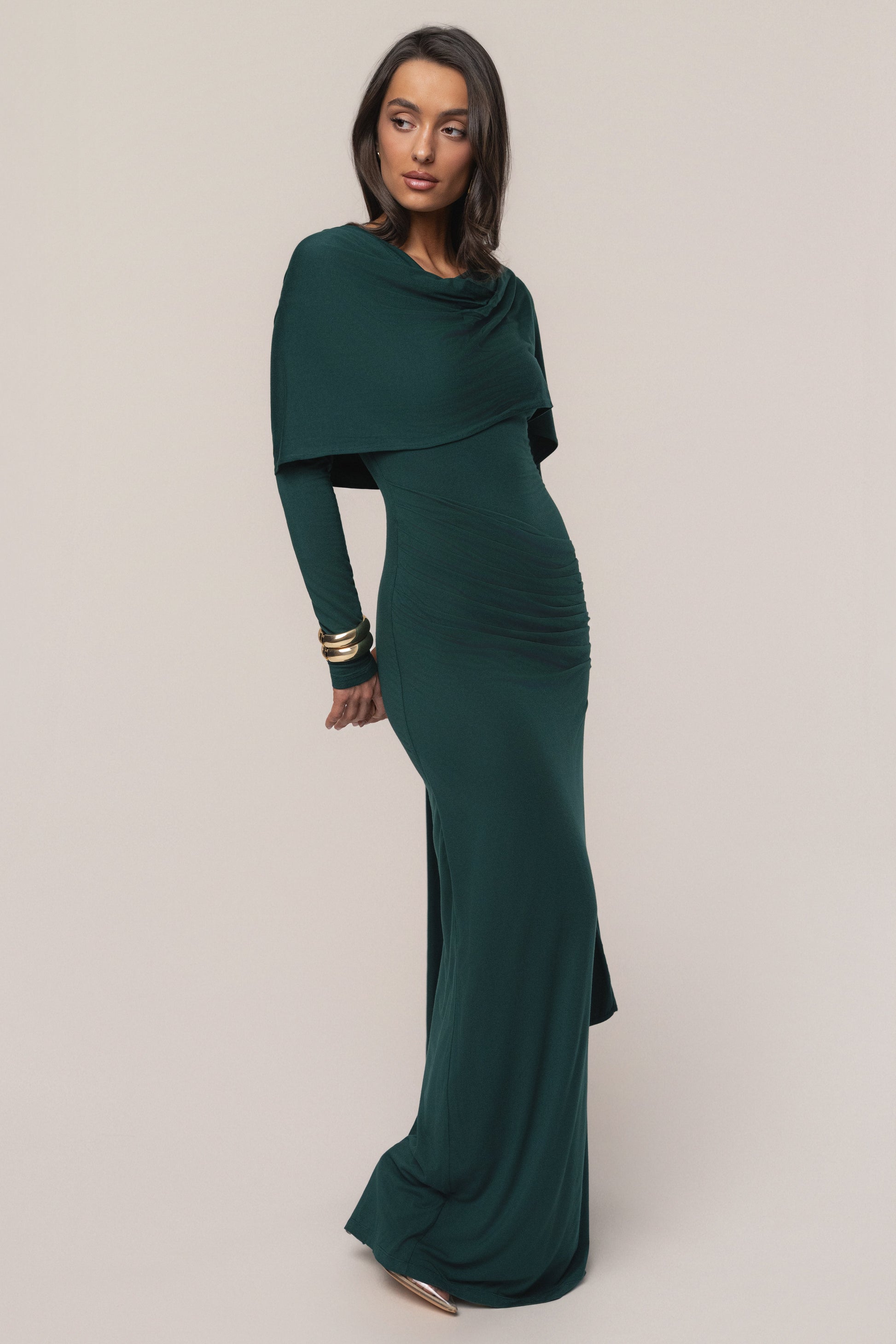 Emerald Glitz Asymmetric Maxi Dress JLUXLABEL