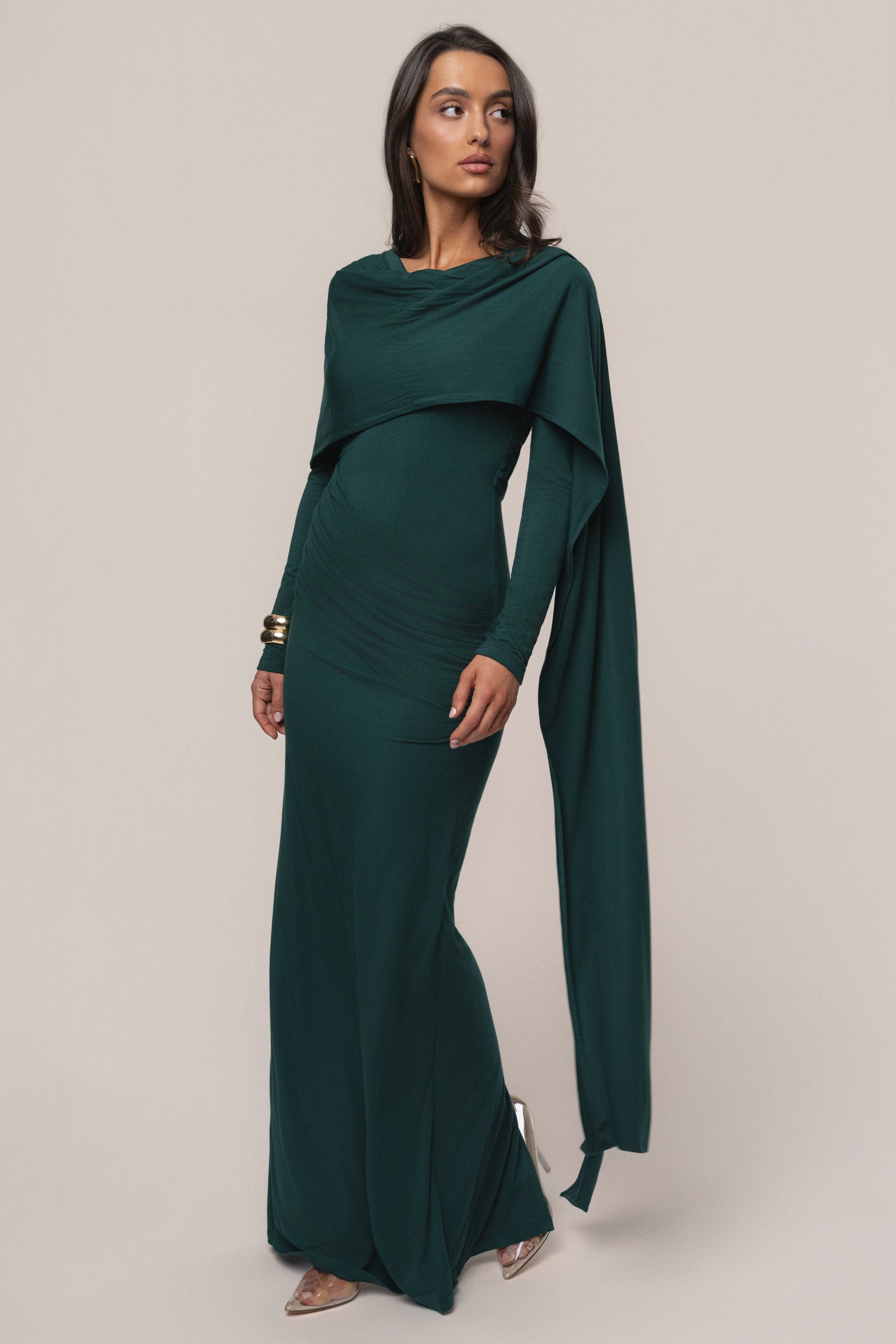 Emerald Glitz Asymmetric Maxi Dress JLUXLABEL