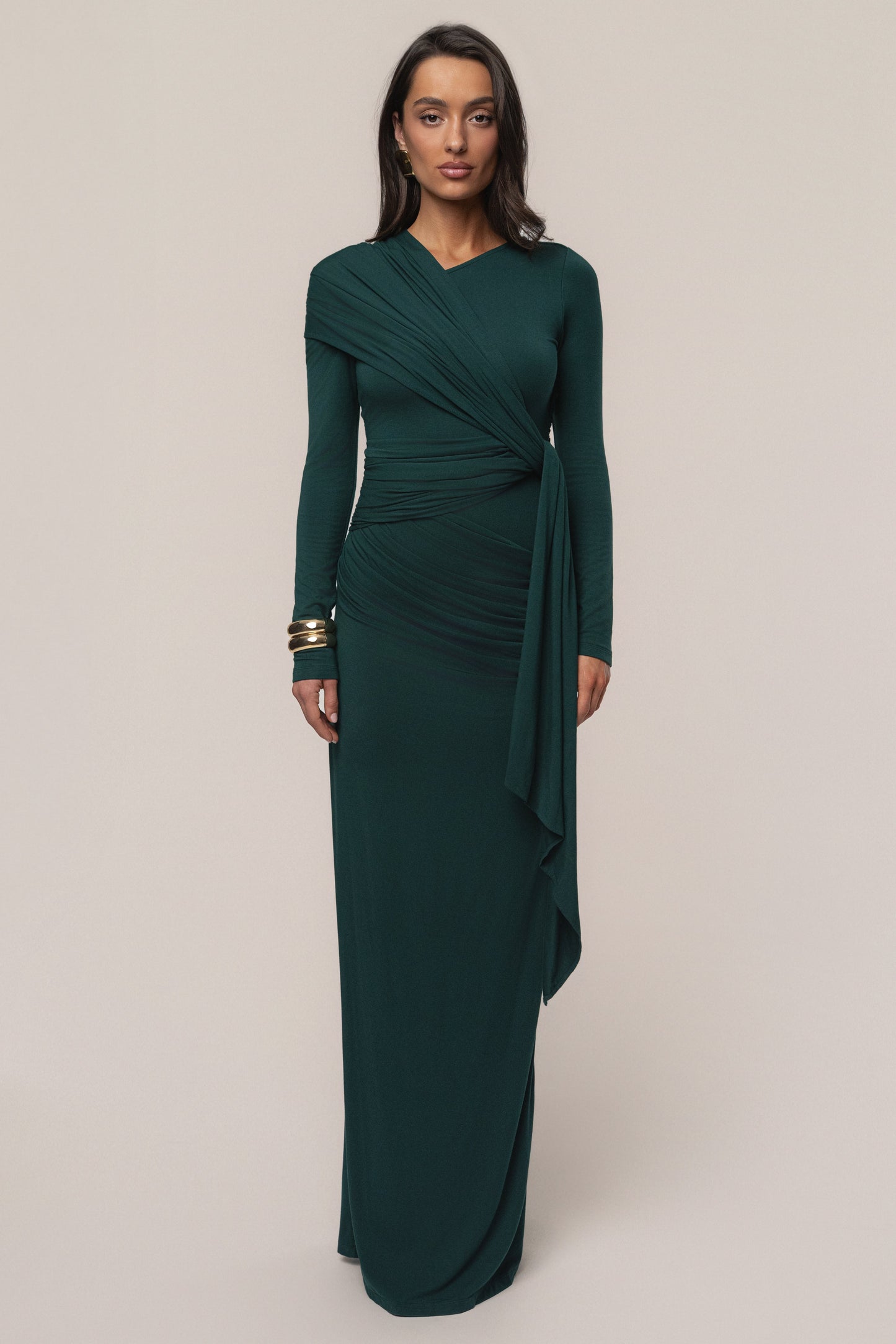 Emerald Glitz Asymmetric Maxi Dress JLUXLABEL