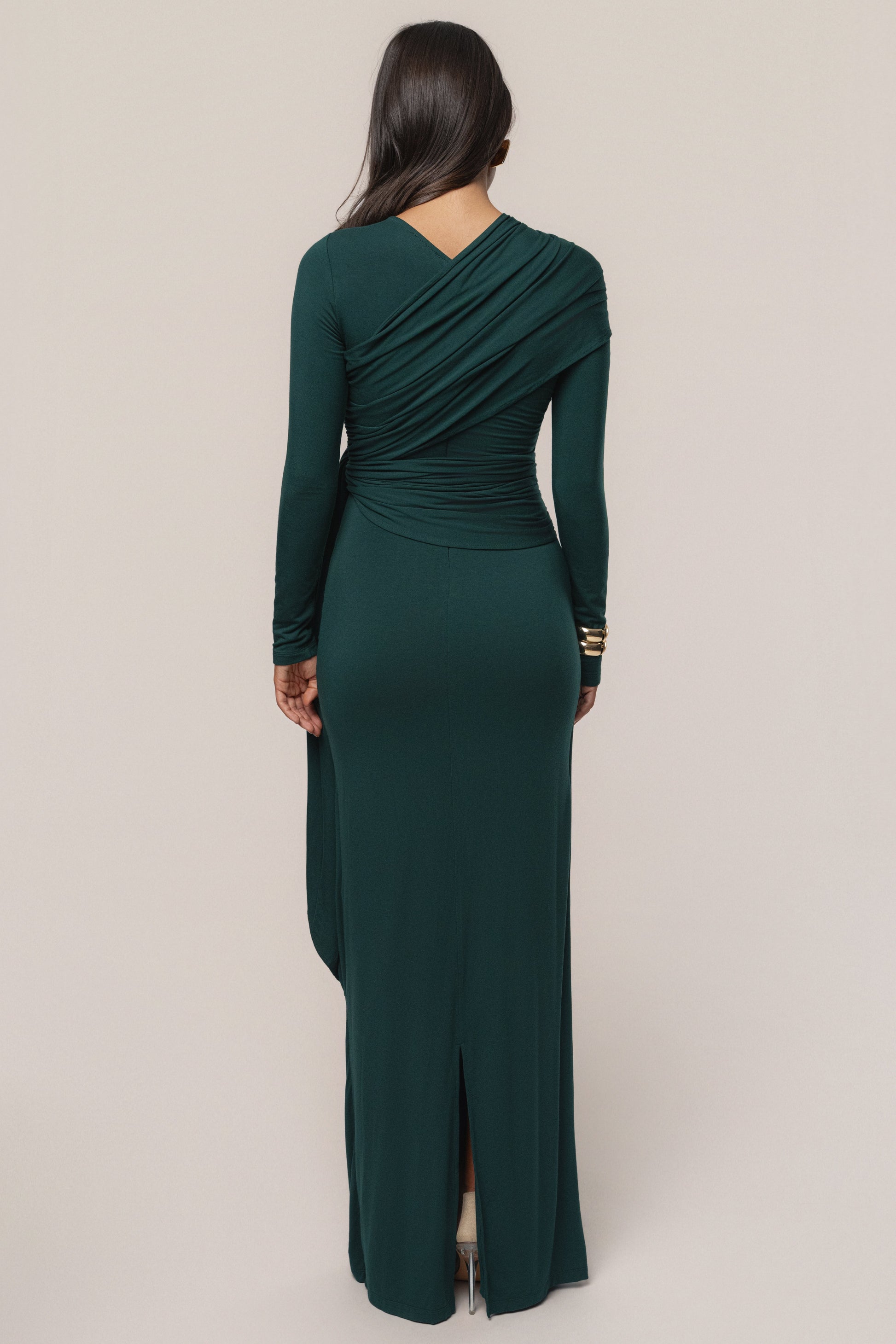 Emerald Glitz Asymmetric Maxi Dress JLUXLABEL