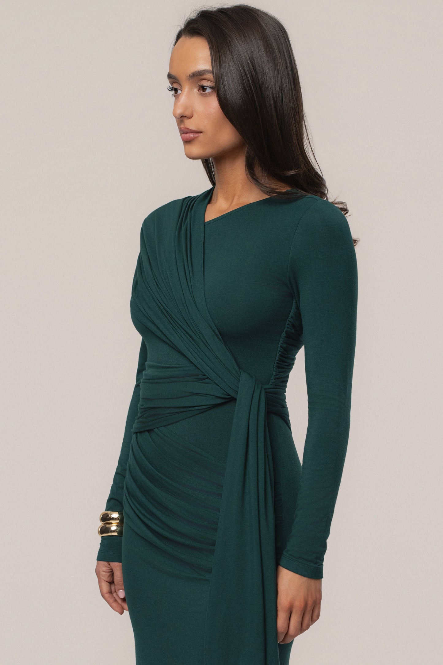 Emerald Glitz Asymmetric Maxi Dress JLUXLABEL