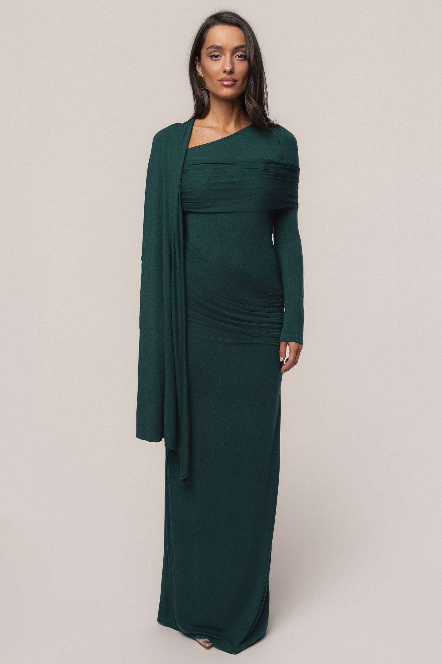 Emerald Glitz Asymmetric Maxi Dress JLUXLABEL