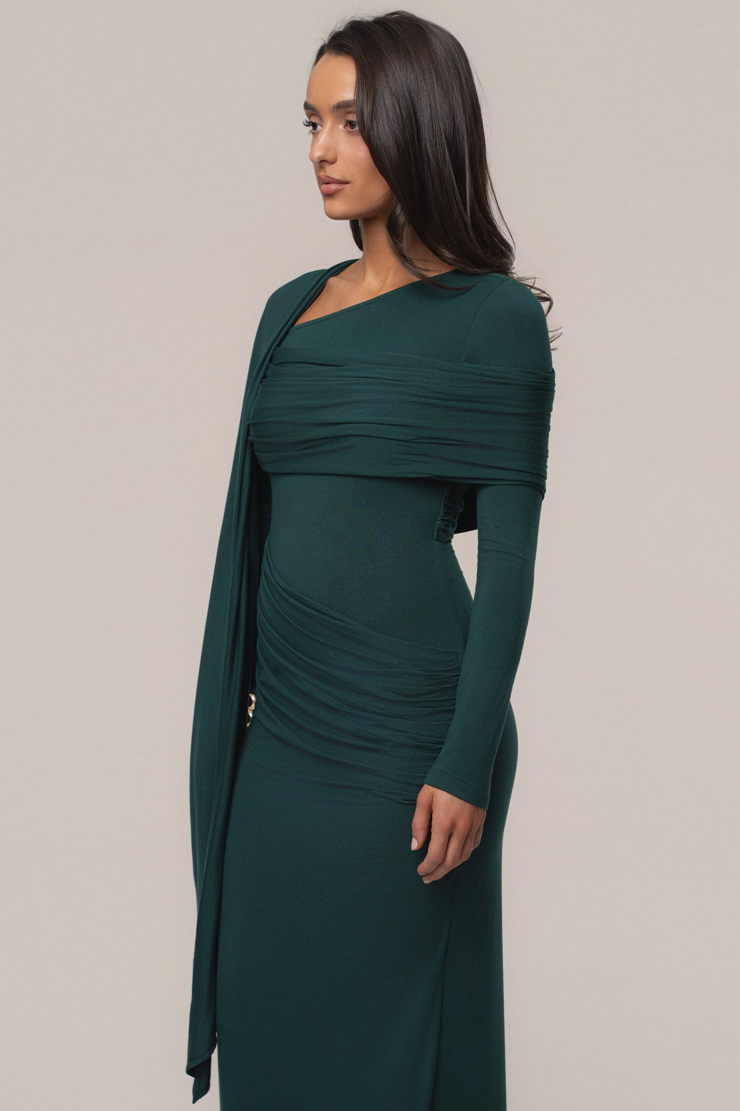 Emerald Glitz Asymmetric Maxi Dress JLUXLABEL