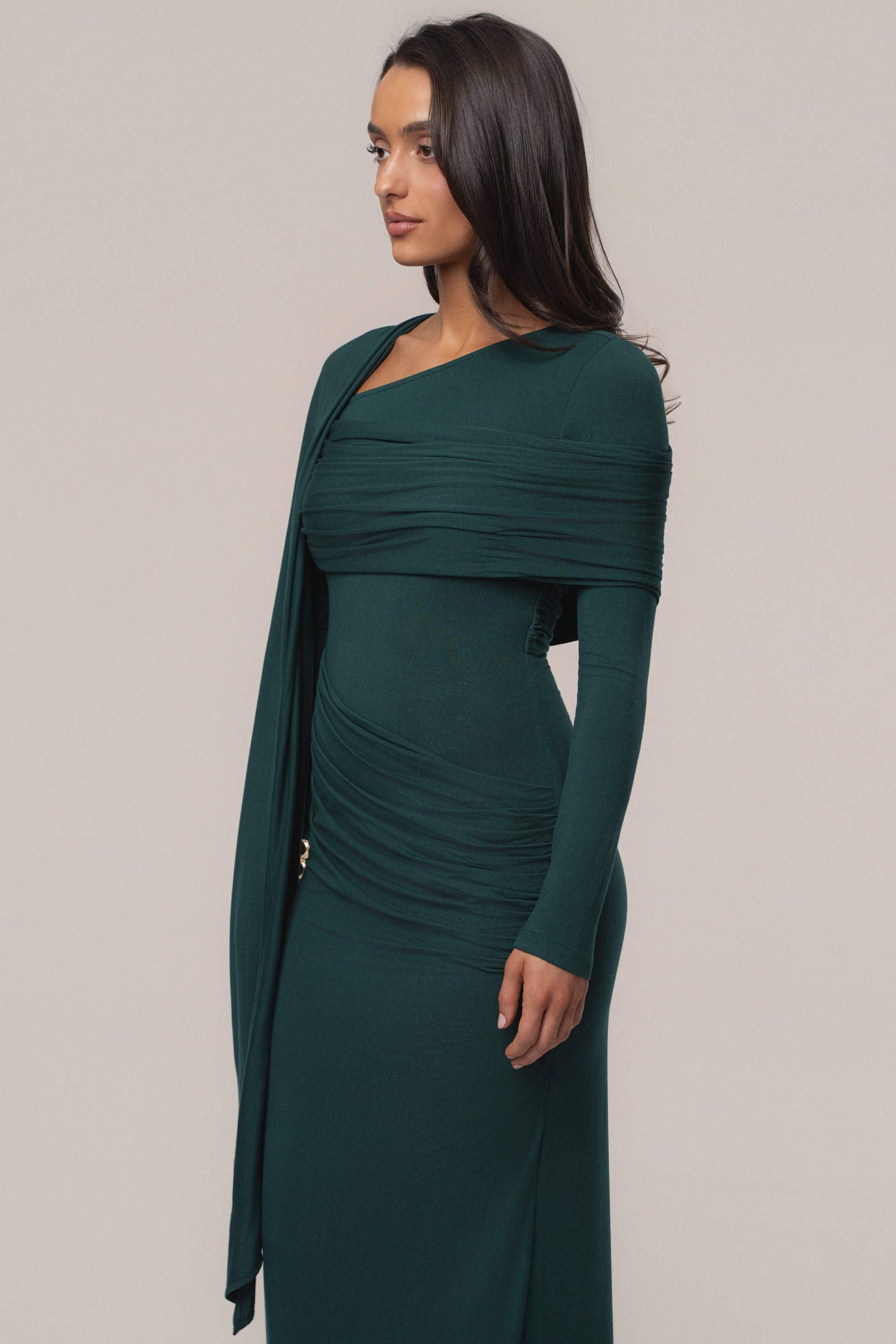 Emerald Glitz Asymmetric Maxi Dress JLUXLABEL