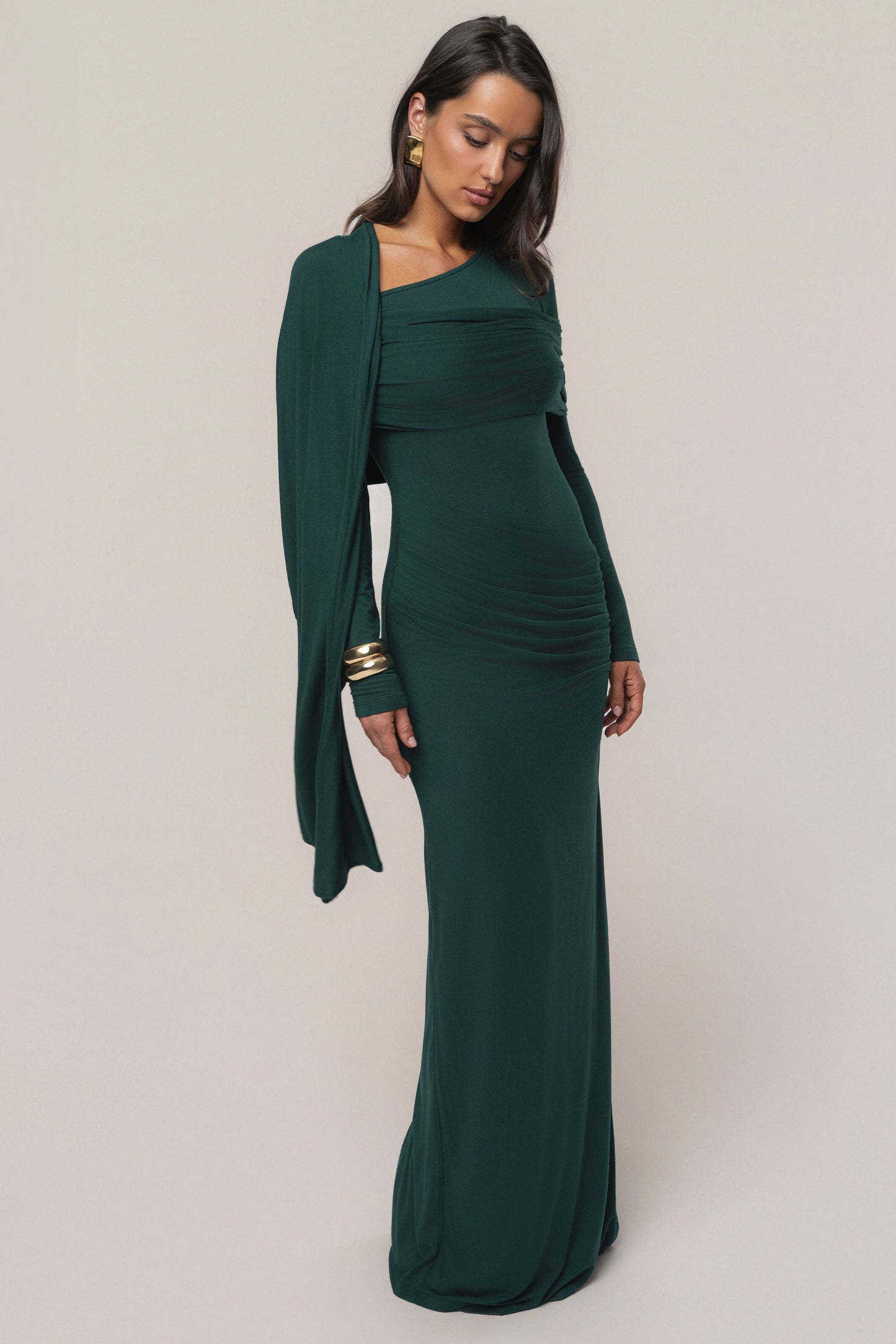 Emerald Glitz Asymmetric Maxi Dress JLUXLABEL