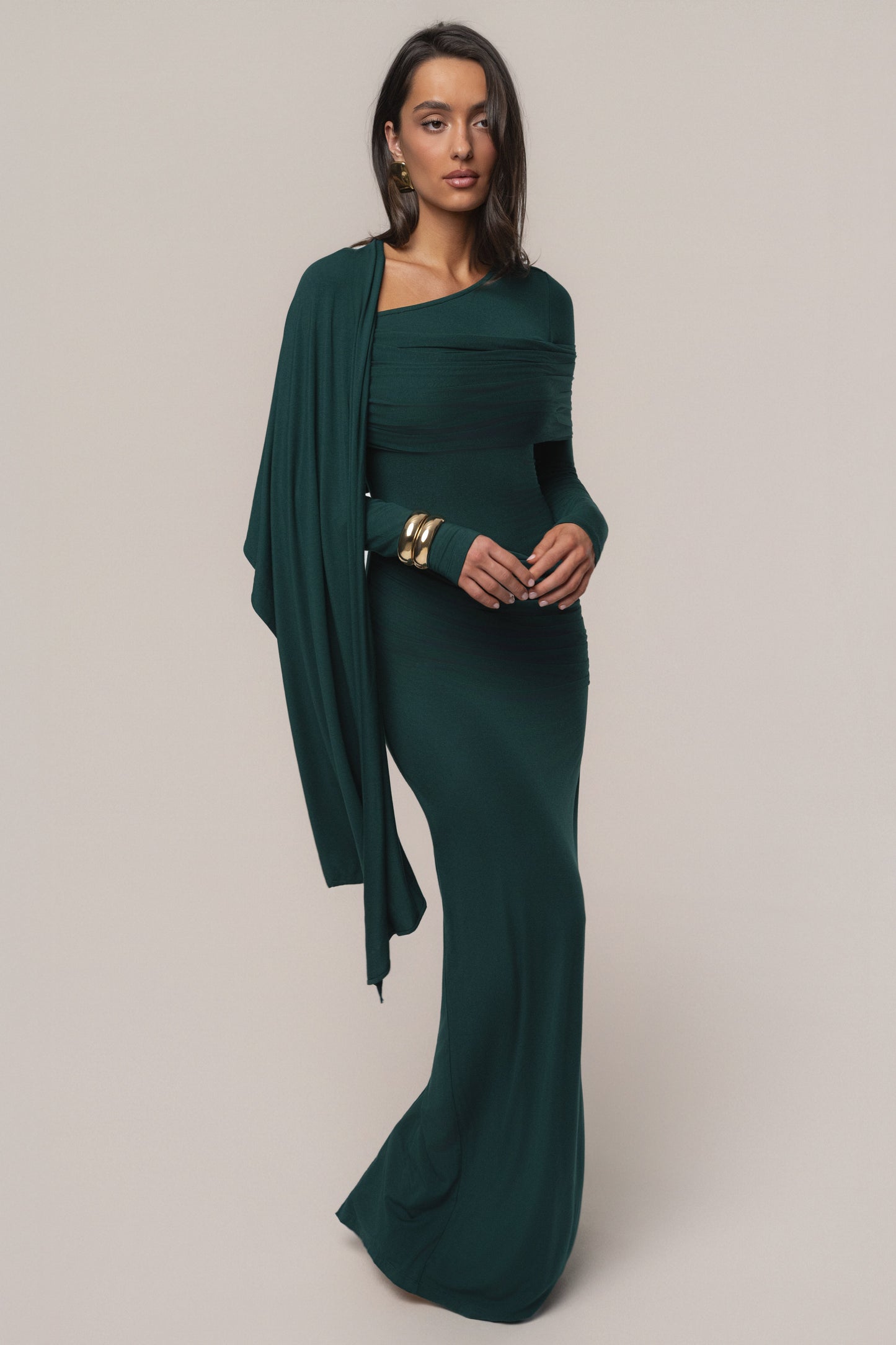 Emerald Glitz Asymmetric Maxi Dress JLUXLABEL