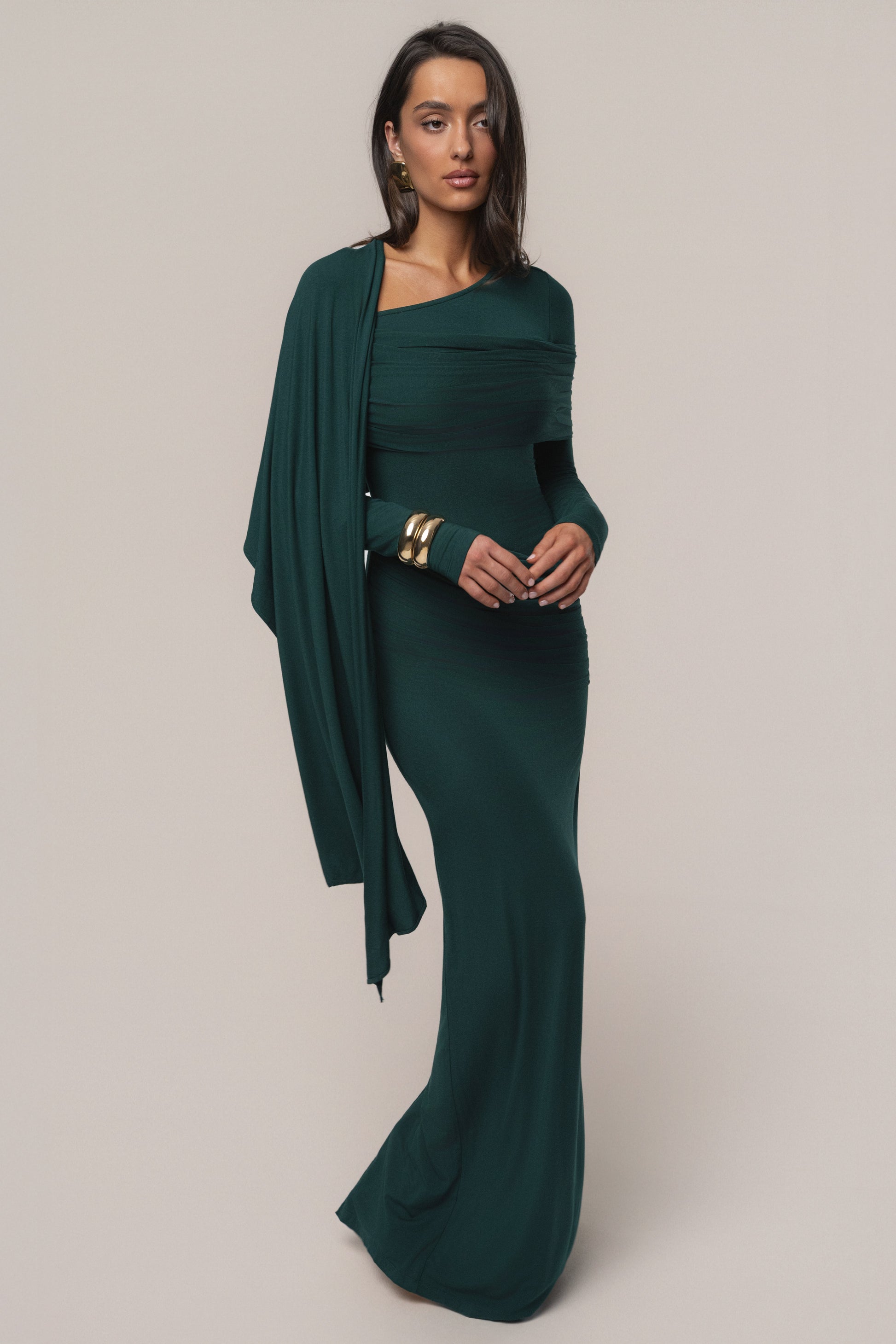 Emerald Glitz Asymmetric Maxi Dress JLUXLABEL