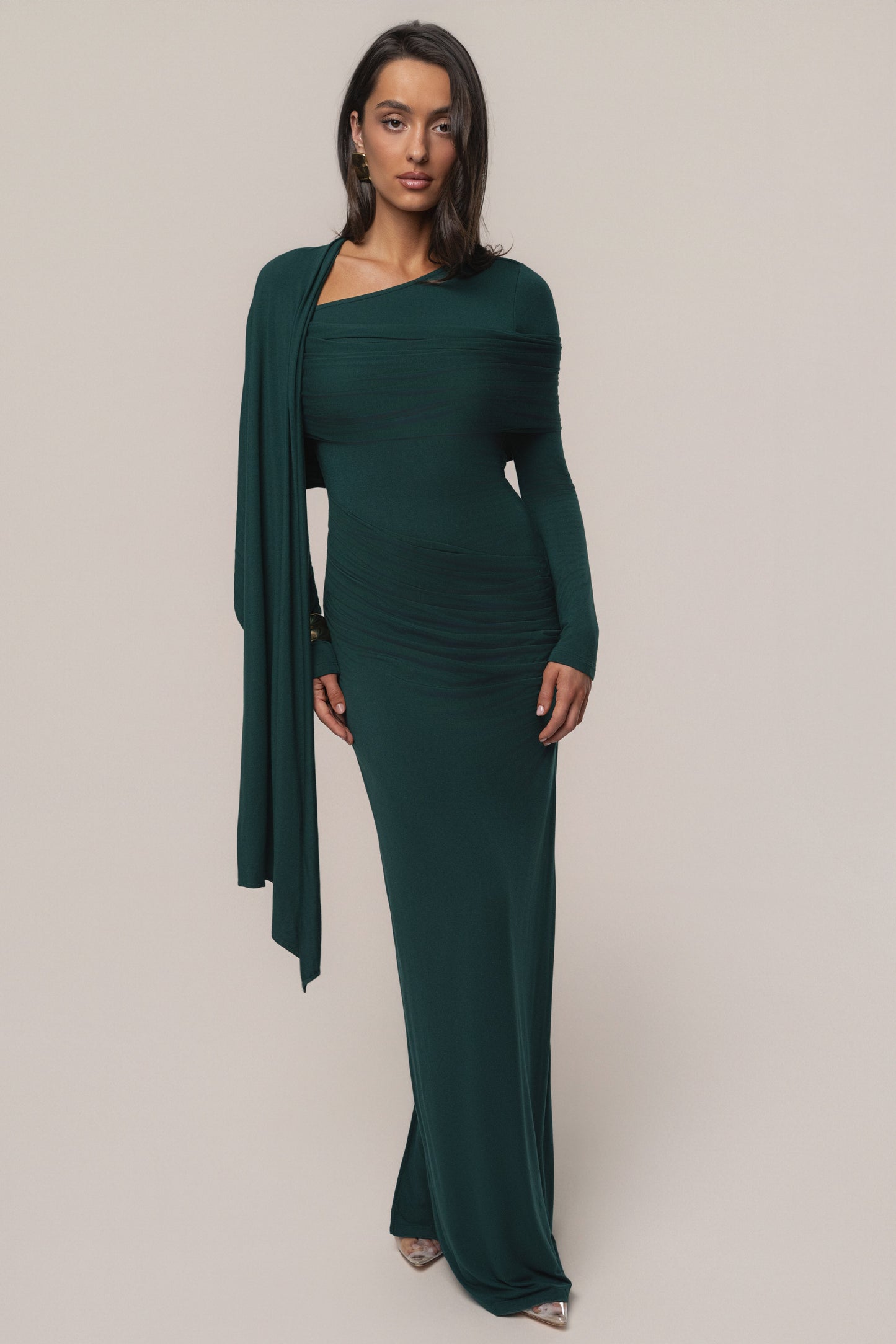 Emerald Glitz Asymmetric Maxi Dress JLUXLABEL