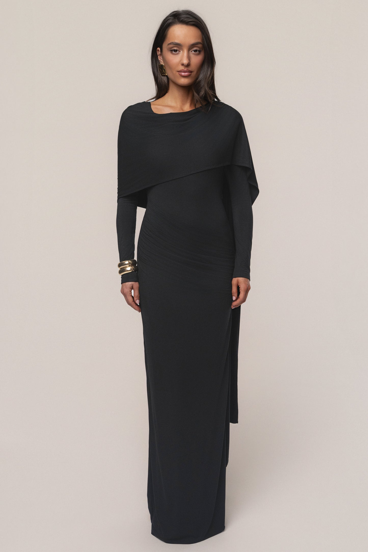Black Glitz Asymmetric Maxi Dress