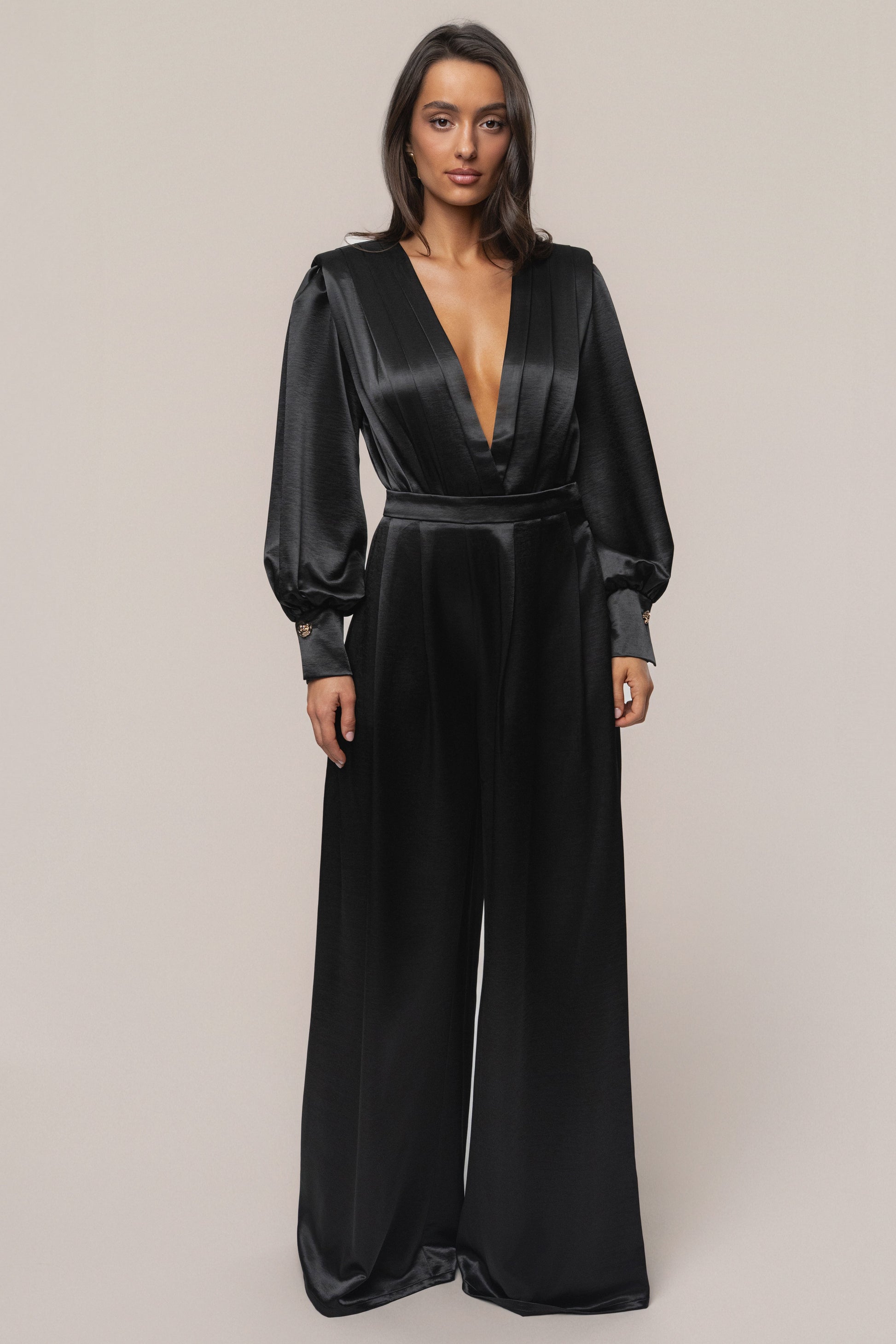 Black Satin Bliss Pleated Pant JLUXLABEL