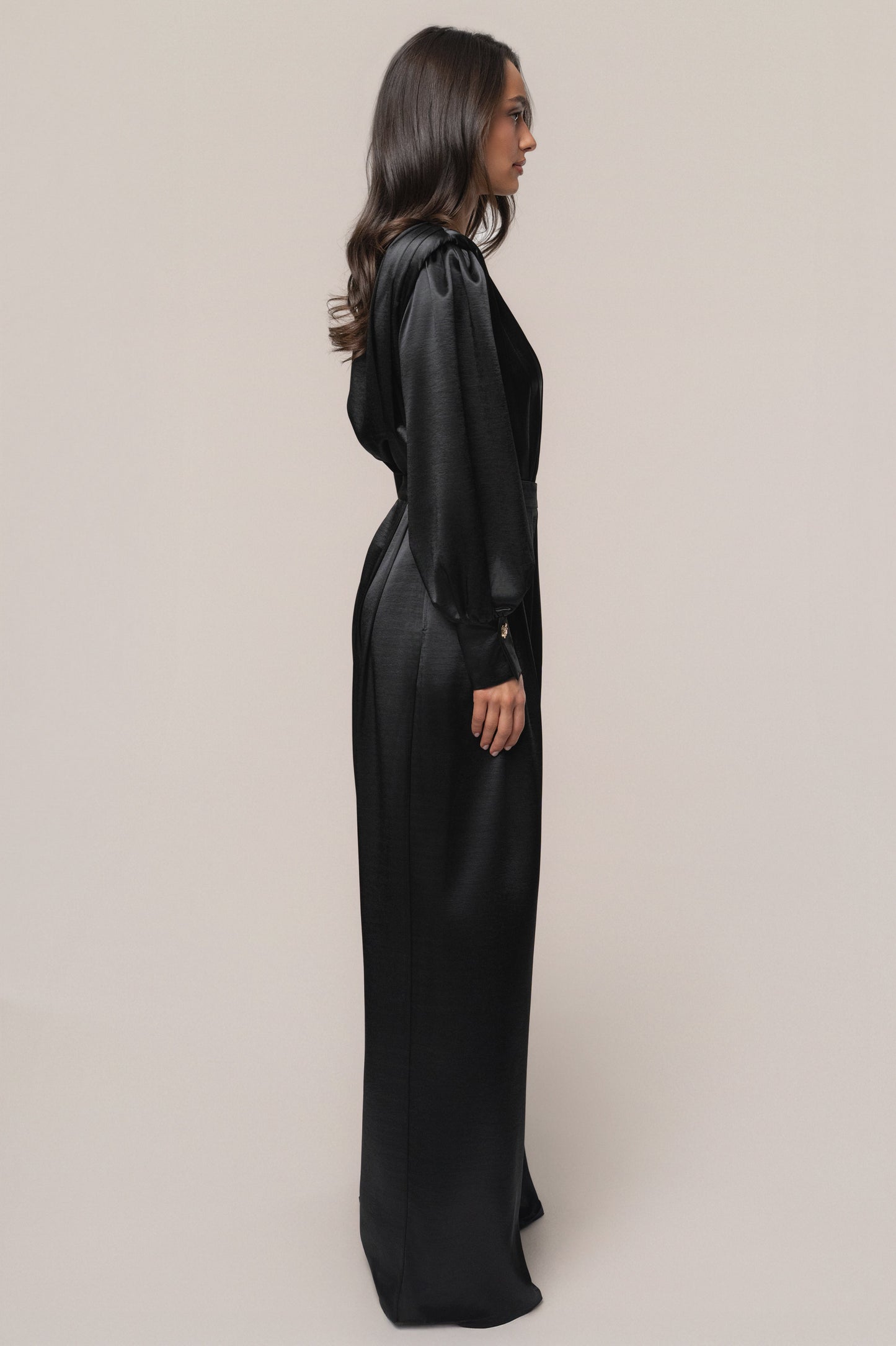Black Satin Bliss Pleated Pant JLUXLABEL
