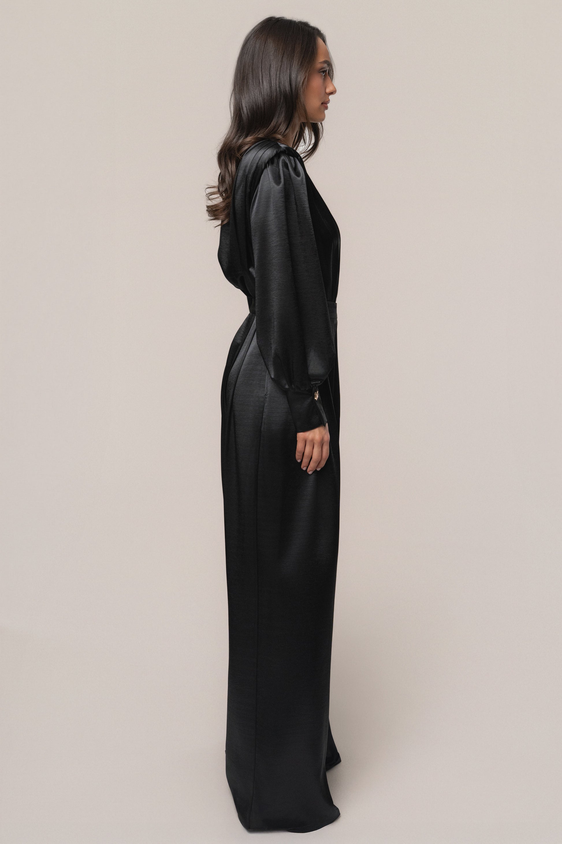 Black Satin Bliss Pleated Pant JLUXLABEL