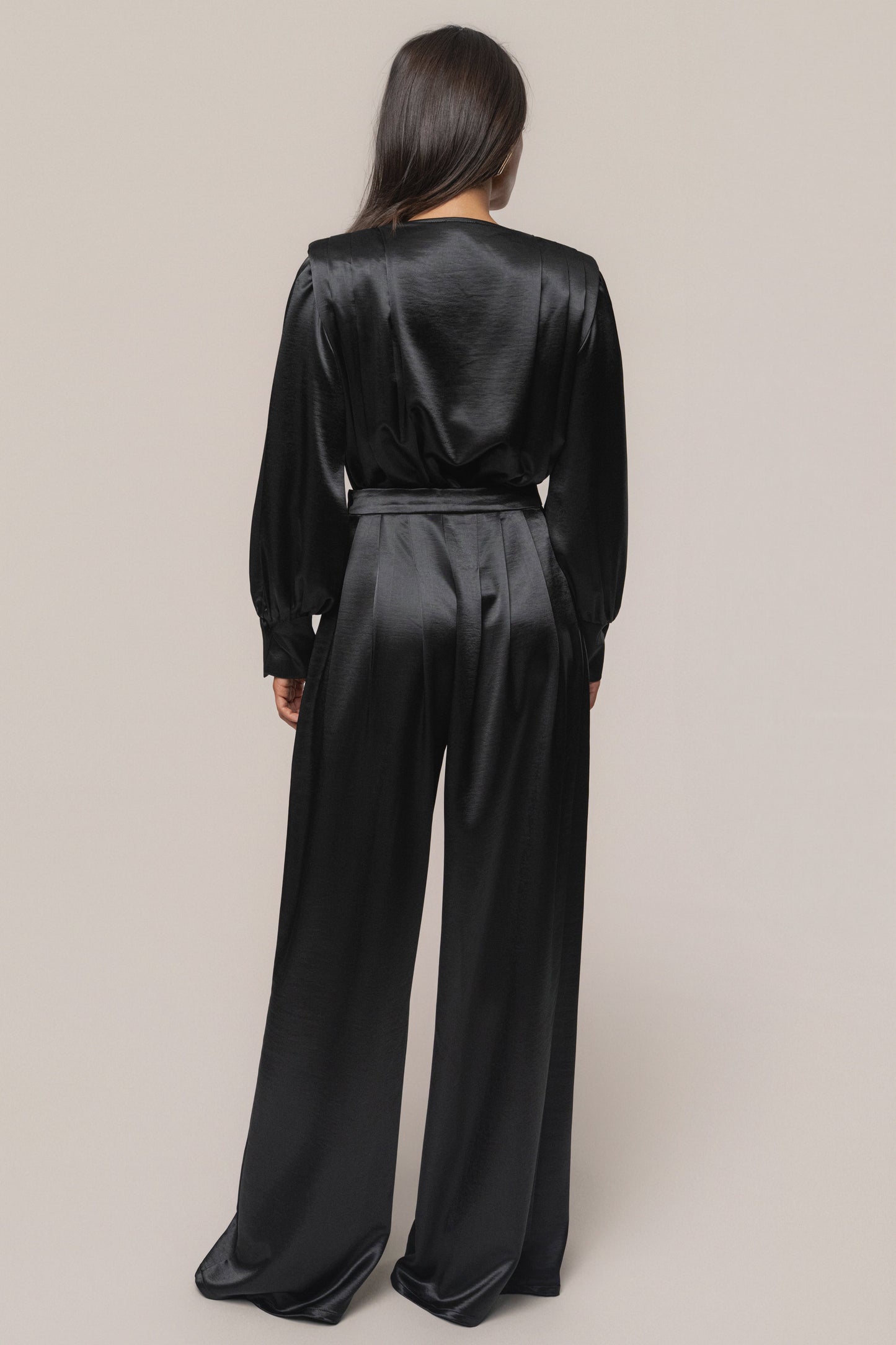 Black Satin Bliss Pleated Pant JLUXLABEL