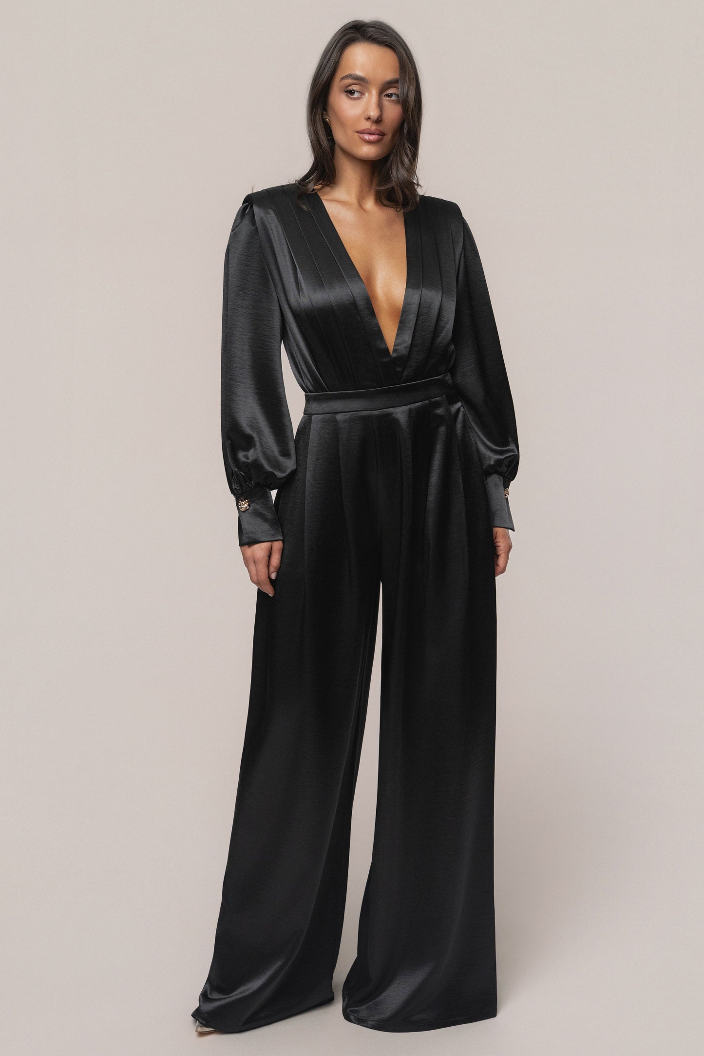 Black Satin Bliss Pleated Pant JLUXLABEL
