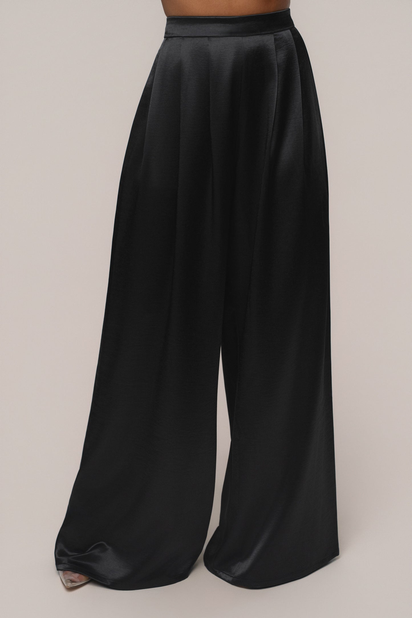 Black Satin Bliss Pleated Pant JLUXLABEL