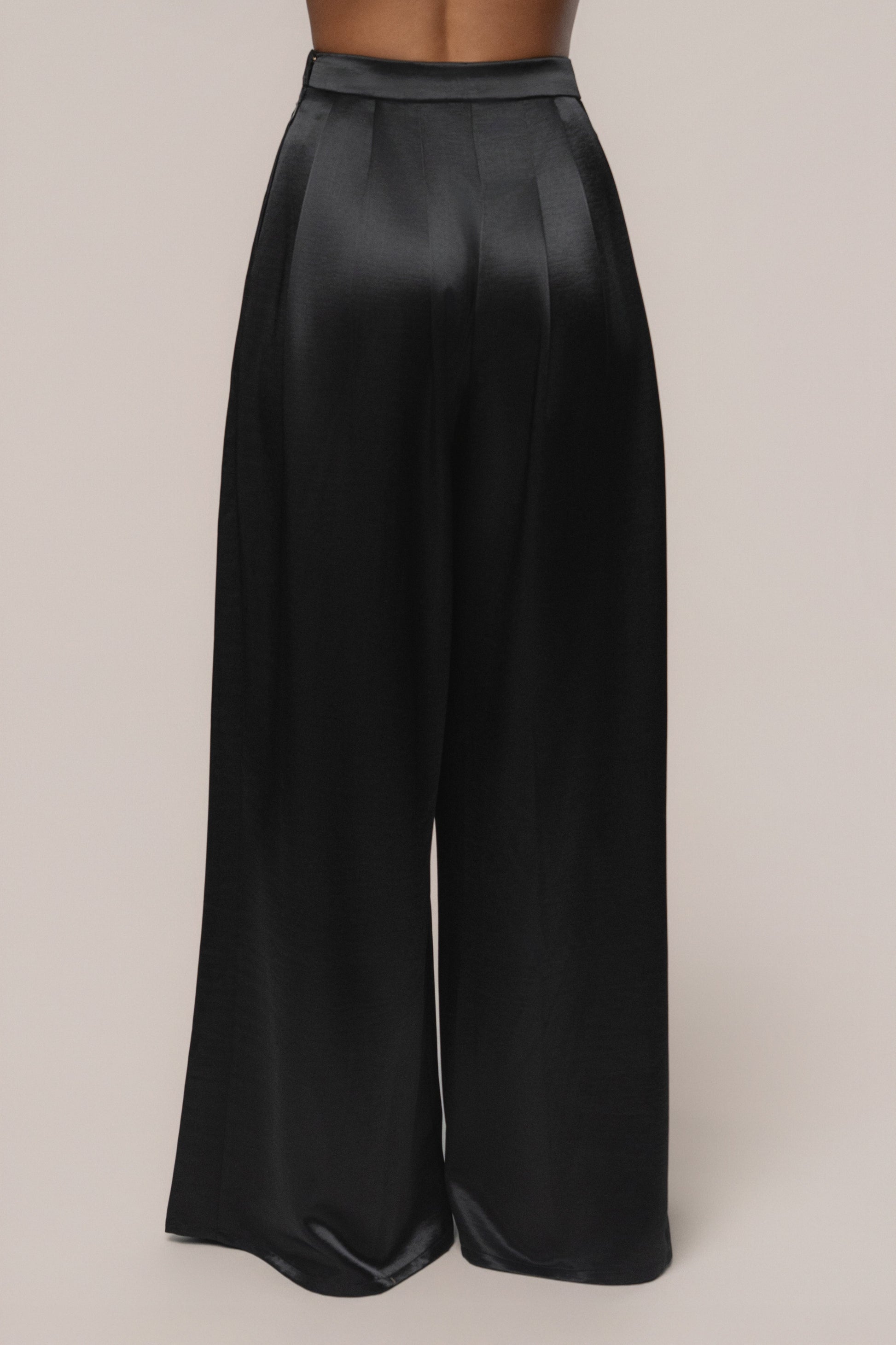 Black Satin Bliss Pleated Pant JLUXLABEL