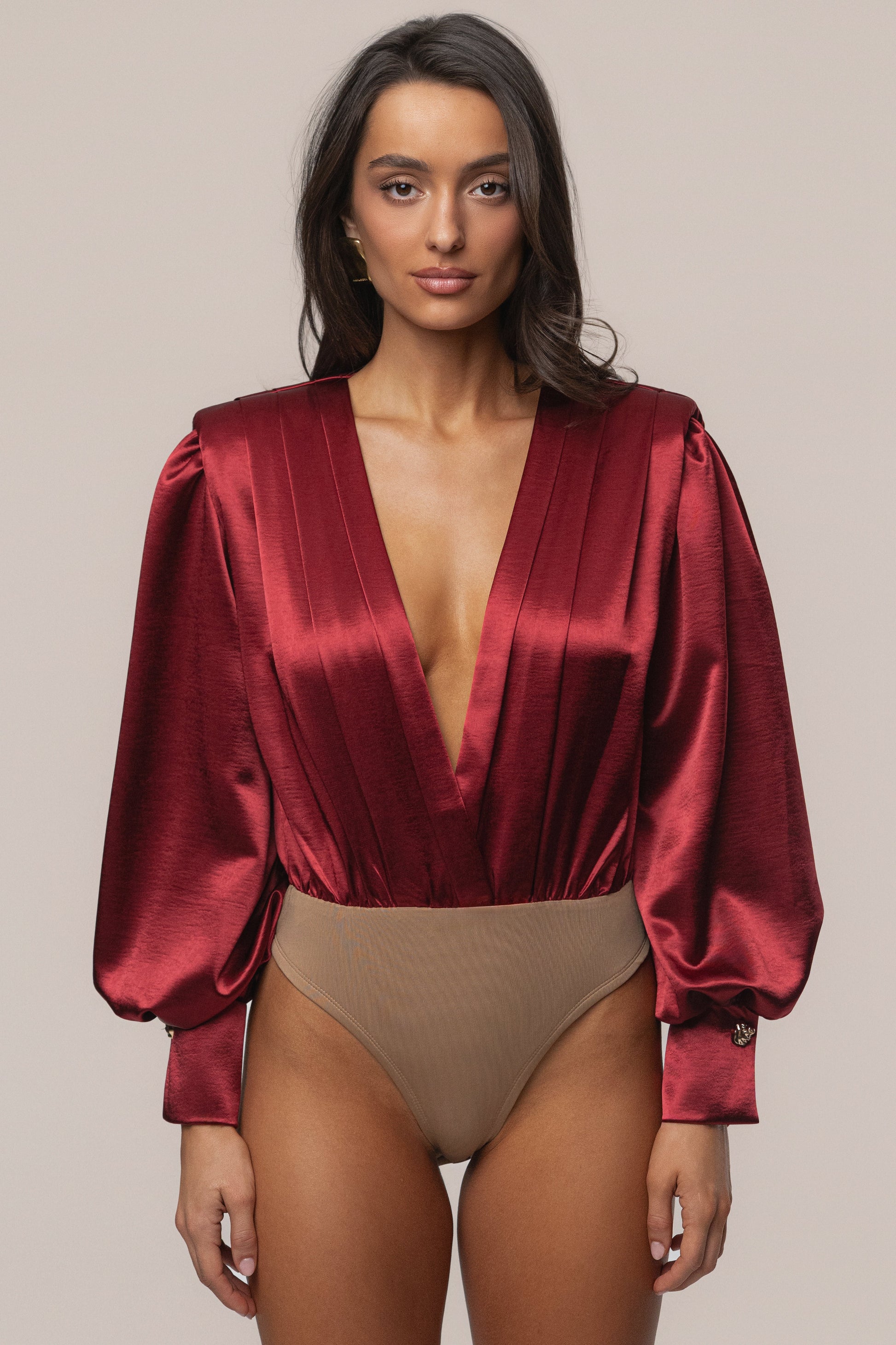 Burgundy Satin Radiance Bodysuit JLUXLABEL