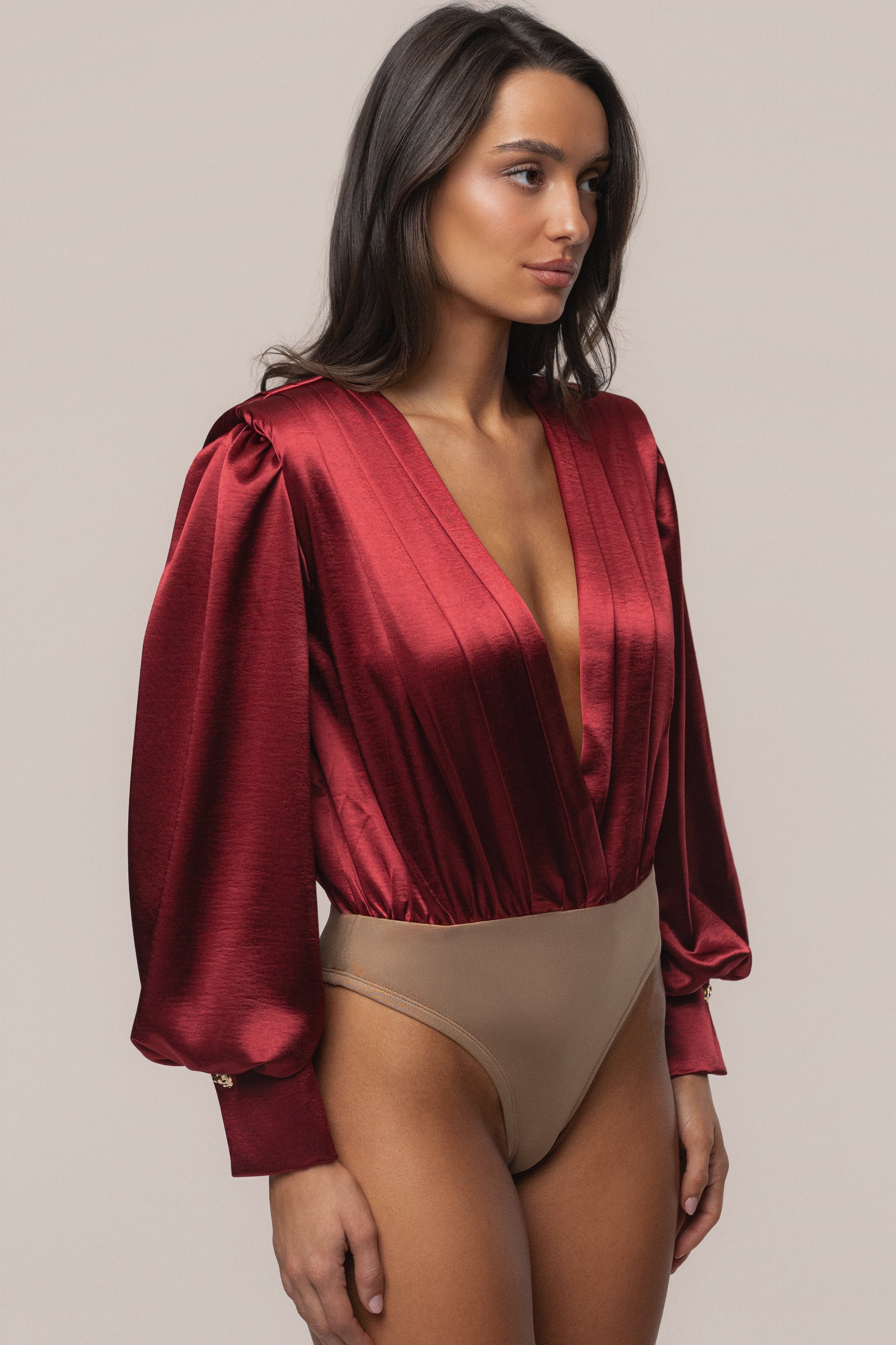 Burgundy Satin Radiance Bodysuit JLUXLABEL
