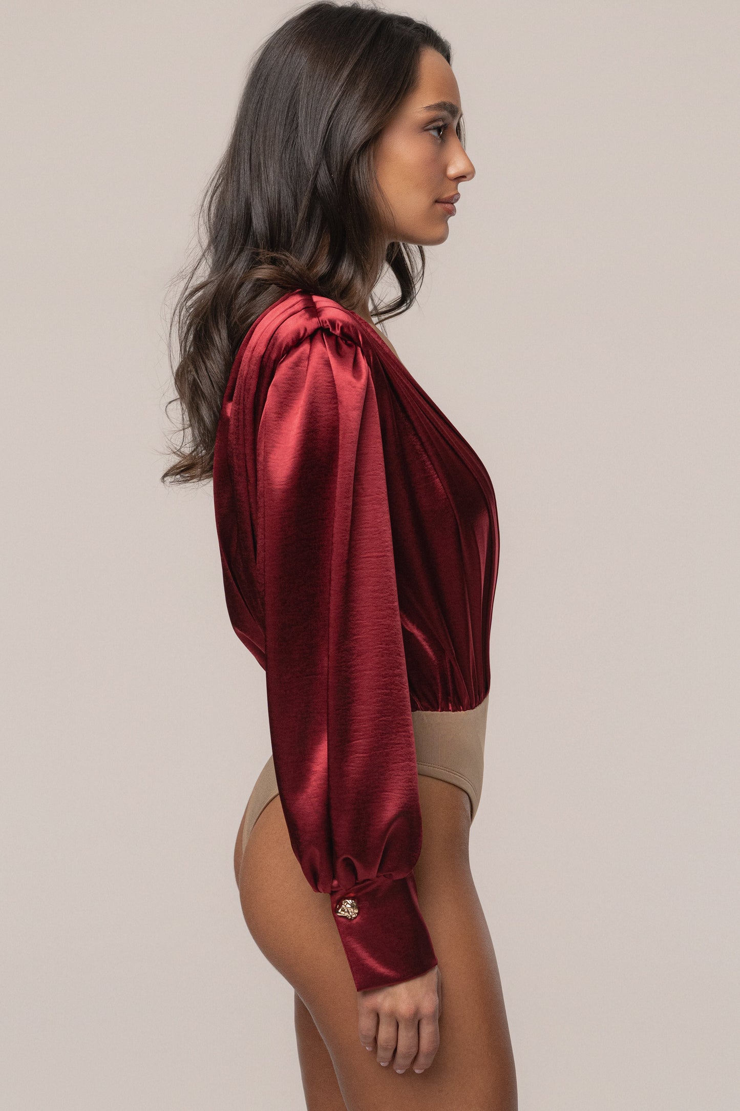 Burgundy Satin Radiance Bodysuit JLUXLABEL