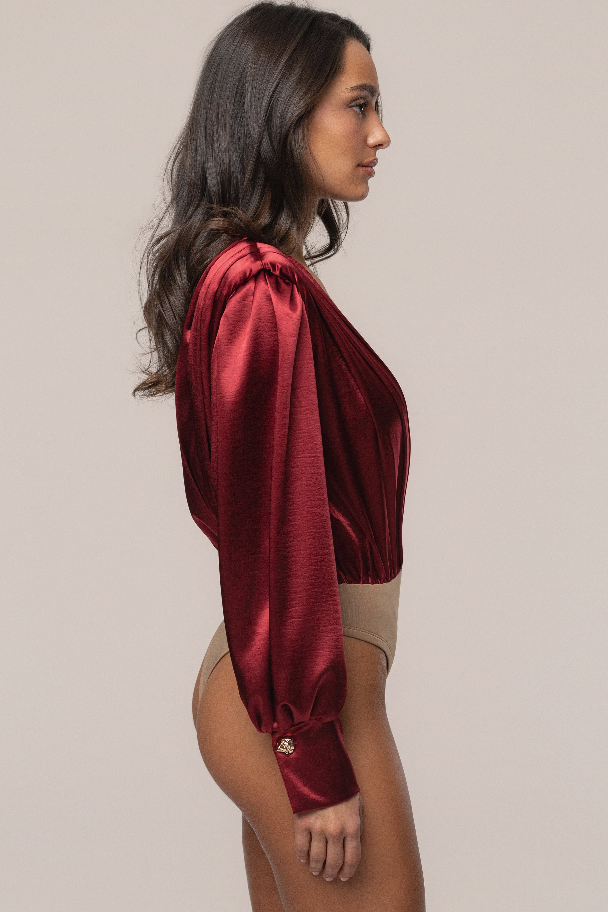 Burgundy Satin Radiance Bodysuit JLUXLABEL
