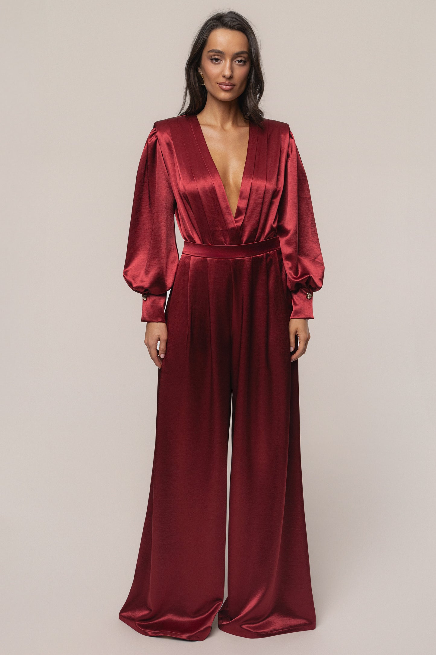 Burgundy Satin Bliss Pleated Pant JLUXLABEL