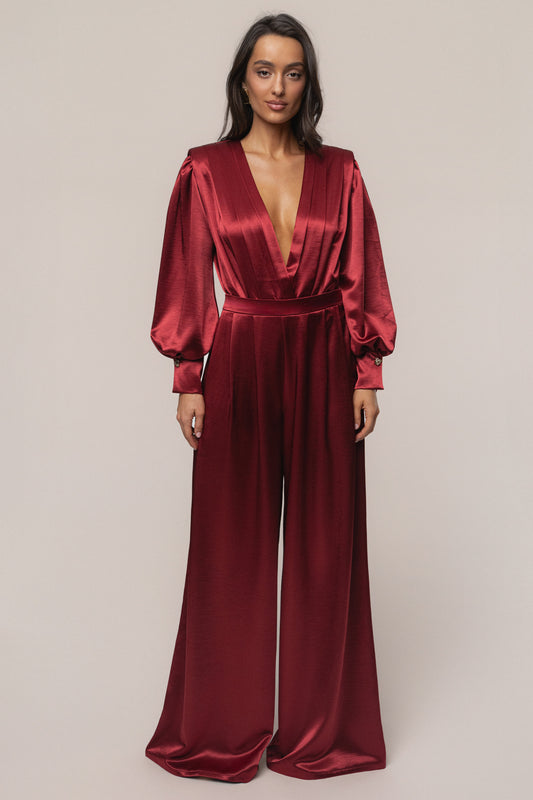 Burgundy Satin Bliss Pleated Pant JLUXLABEL
