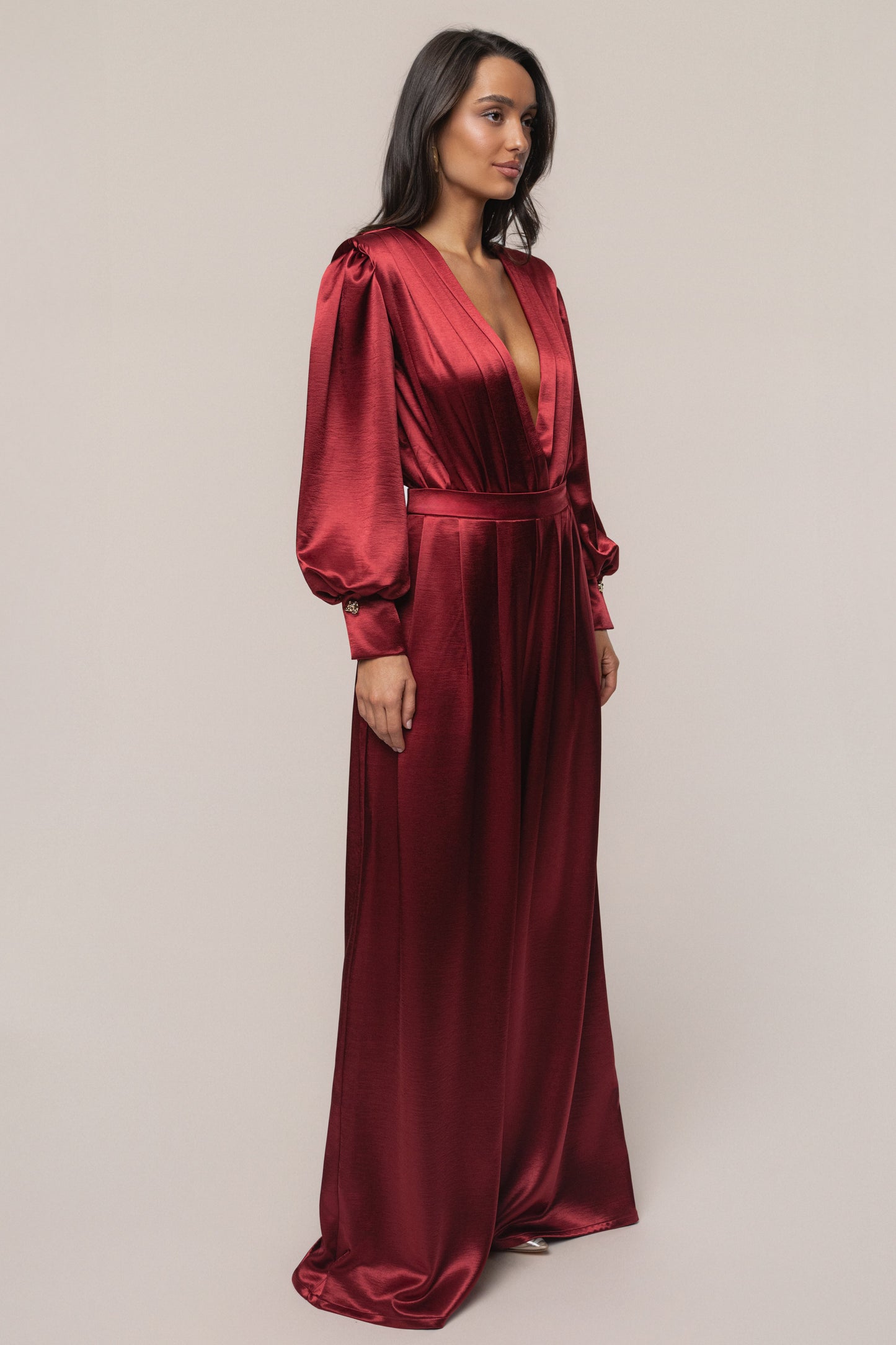 Burgundy Satin Bliss Pleated Pant JLUXLABEL