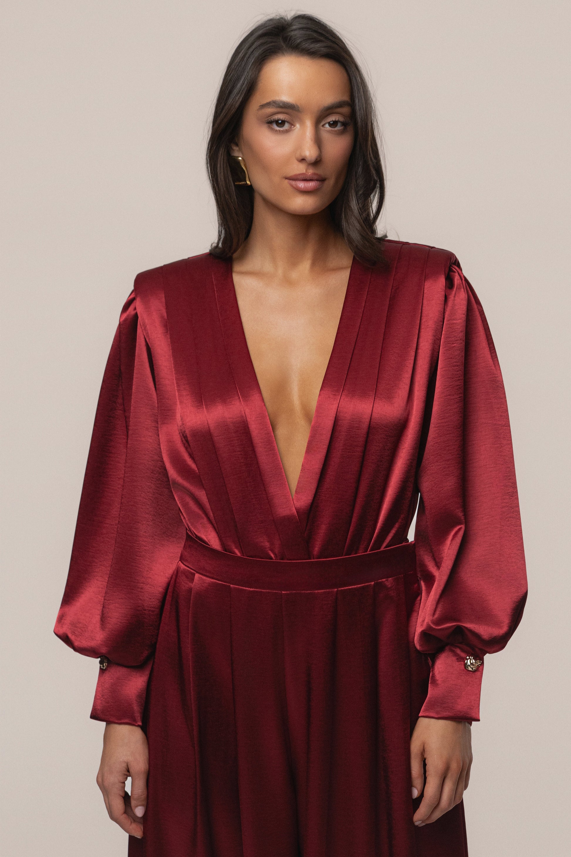 Burgundy Satin Radiance Bodysuit JLUXLABEL