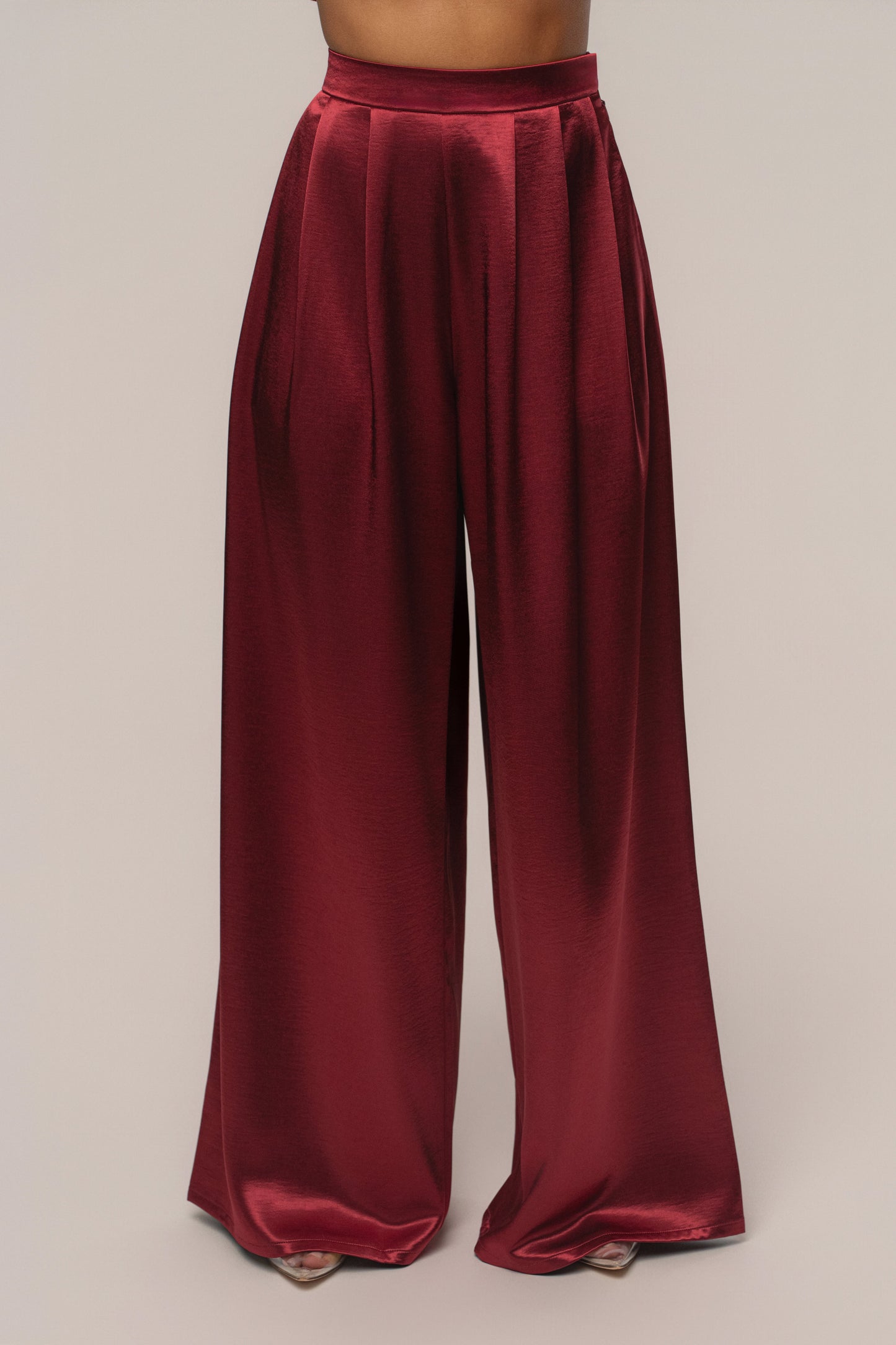 Burgundy Satin Bliss Pleated Pant JLUXLABEL