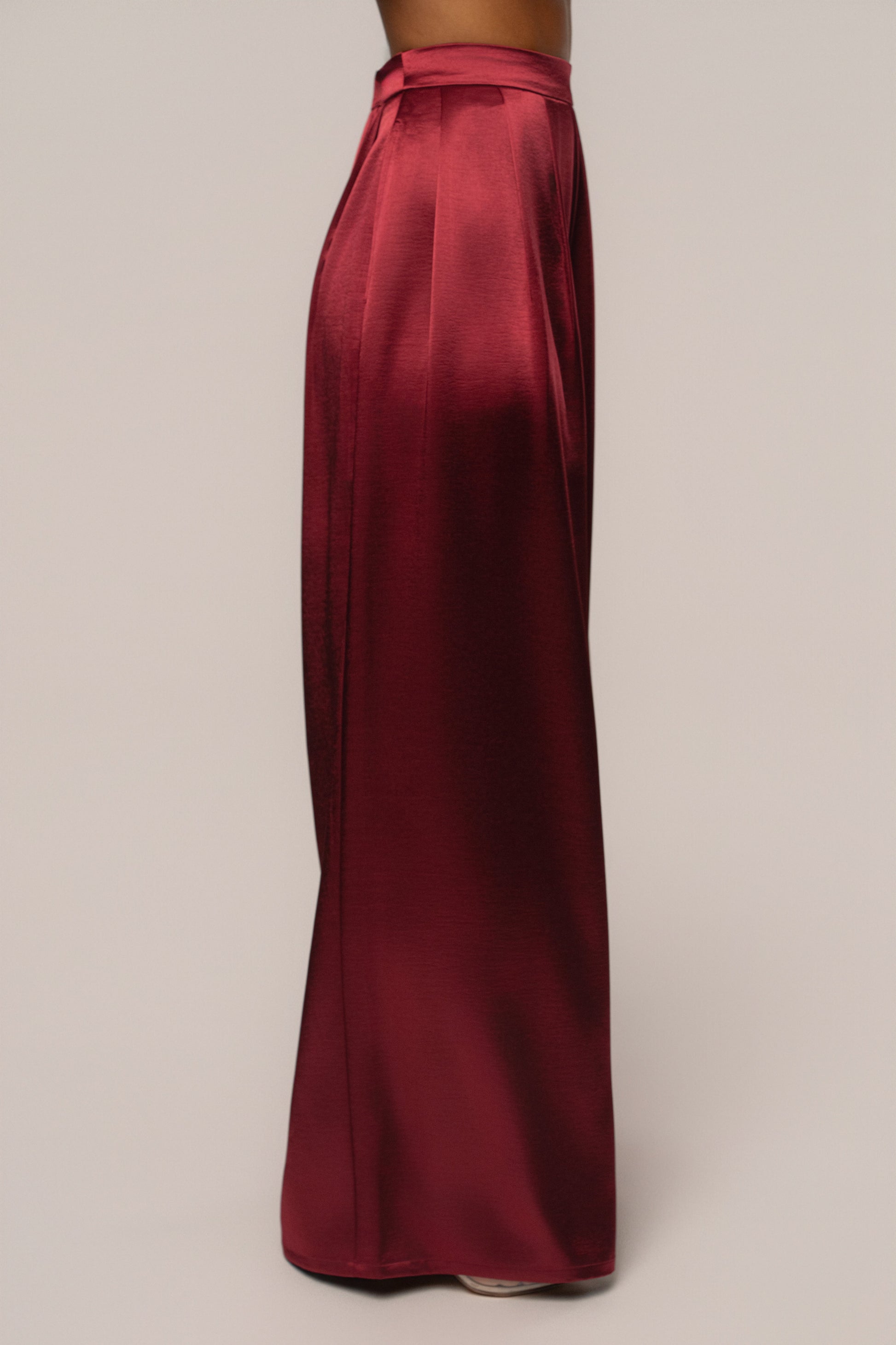 Burgundy Satin Bliss Pleated Pant JLUXLABEL