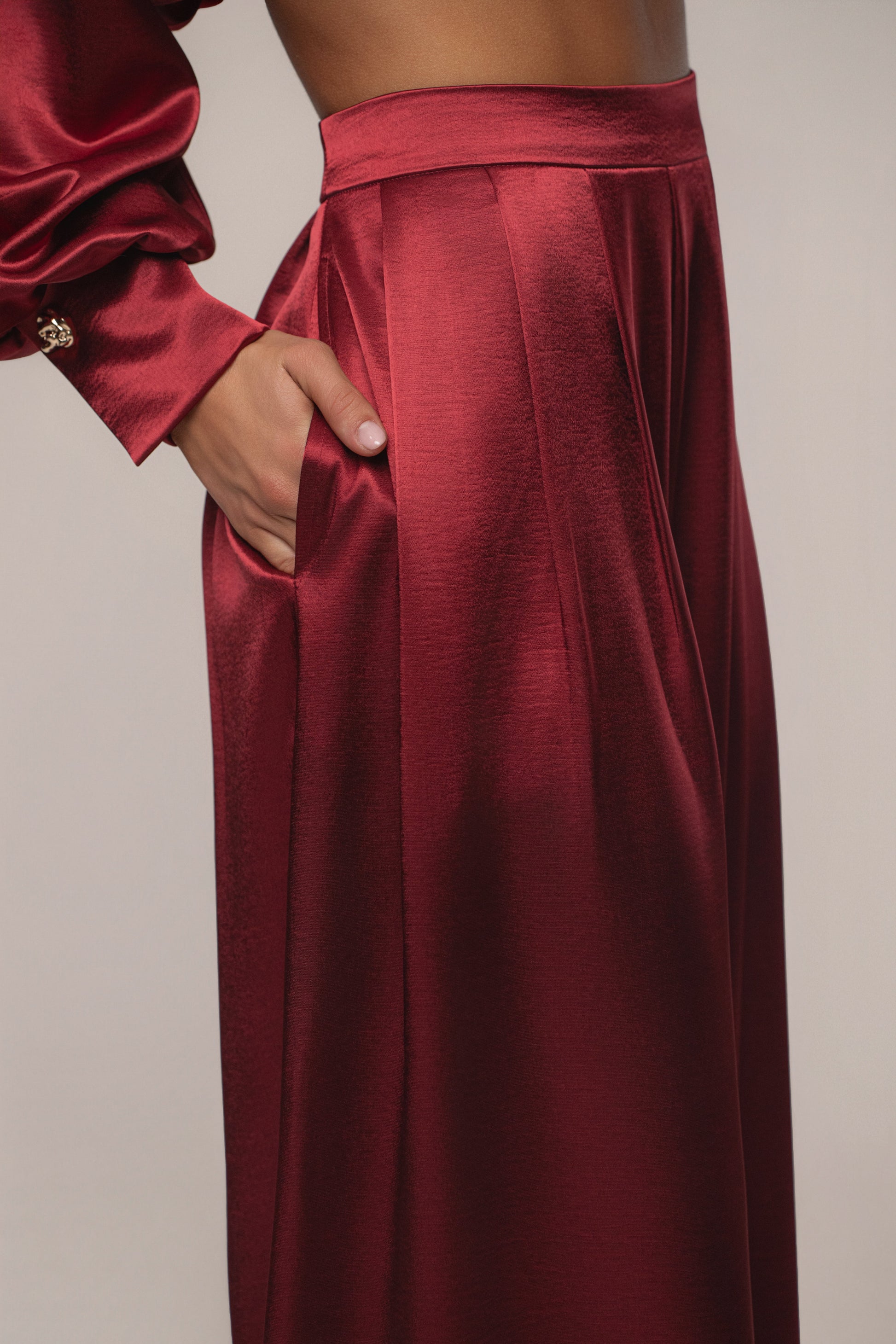 Burgundy Satin Bliss Pleated Pant JLUXLABEL