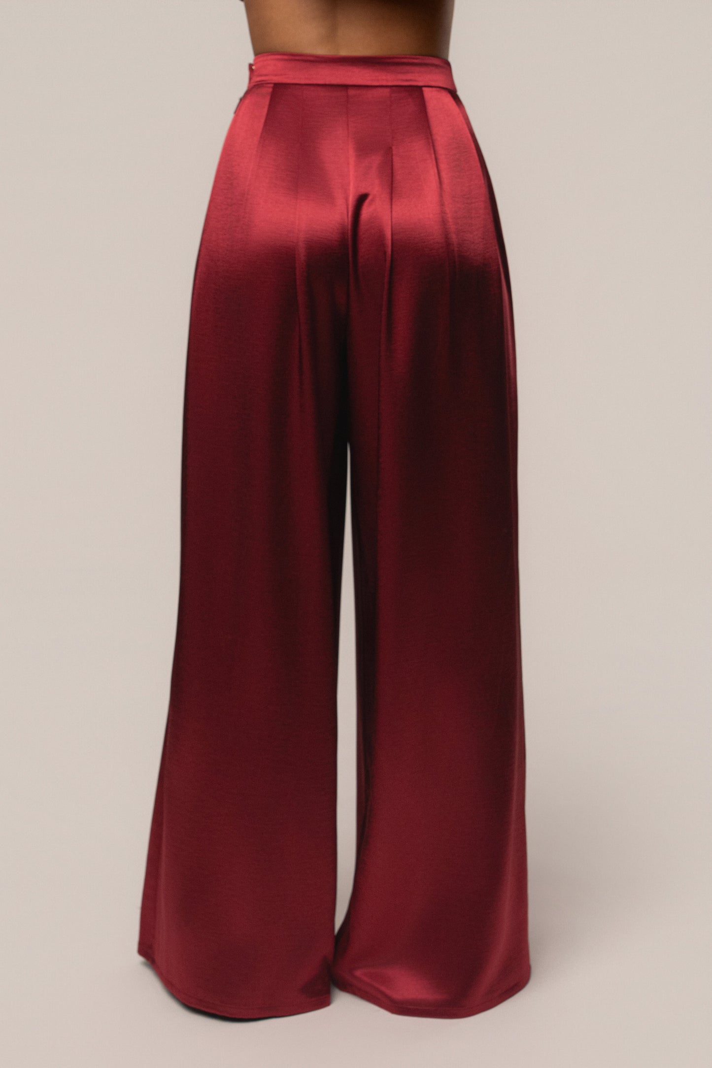 Burgundy Satin Bliss Pleated Pant JLUXLABEL