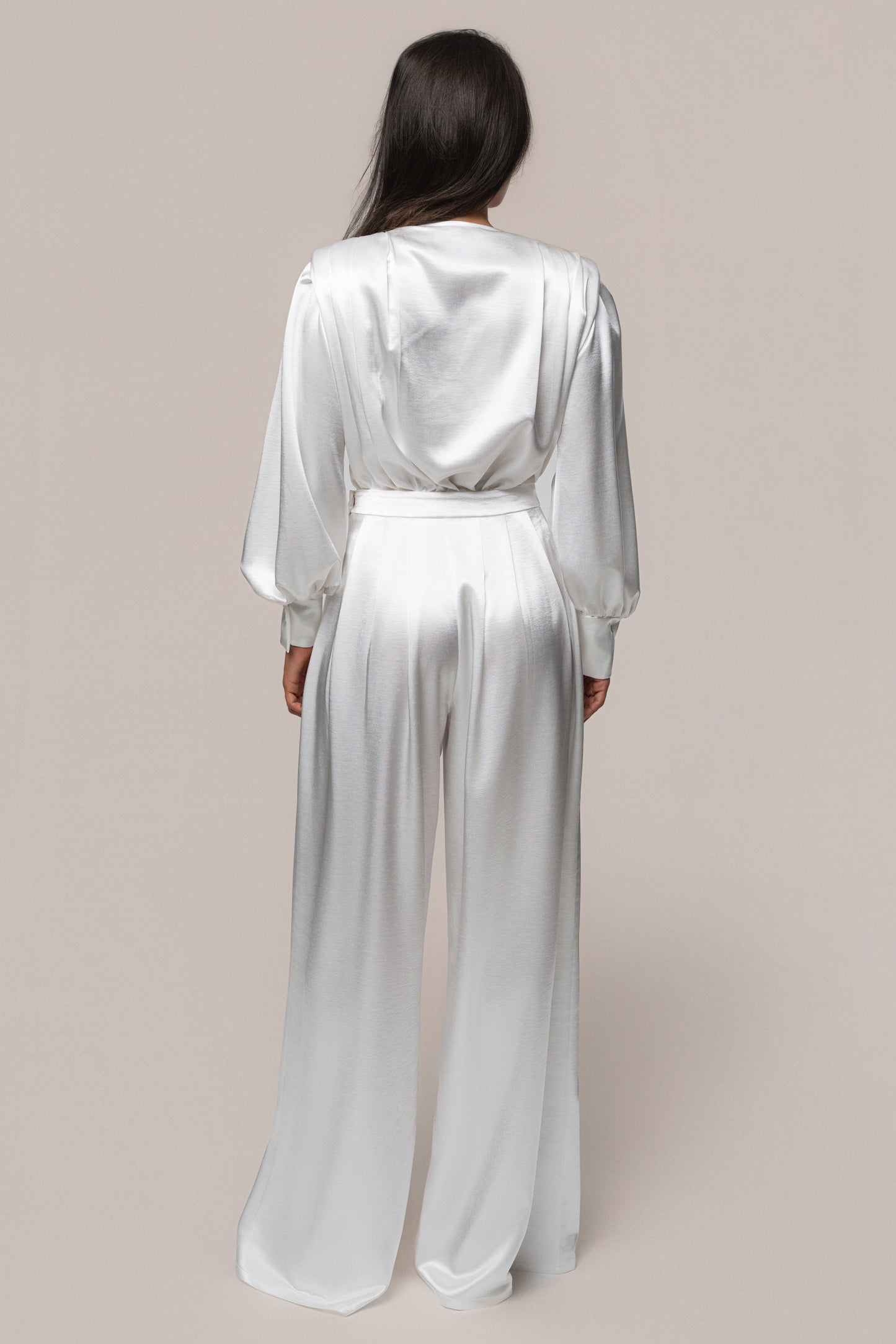 White Satin Bliss Pleated Pant JLUXLABEL