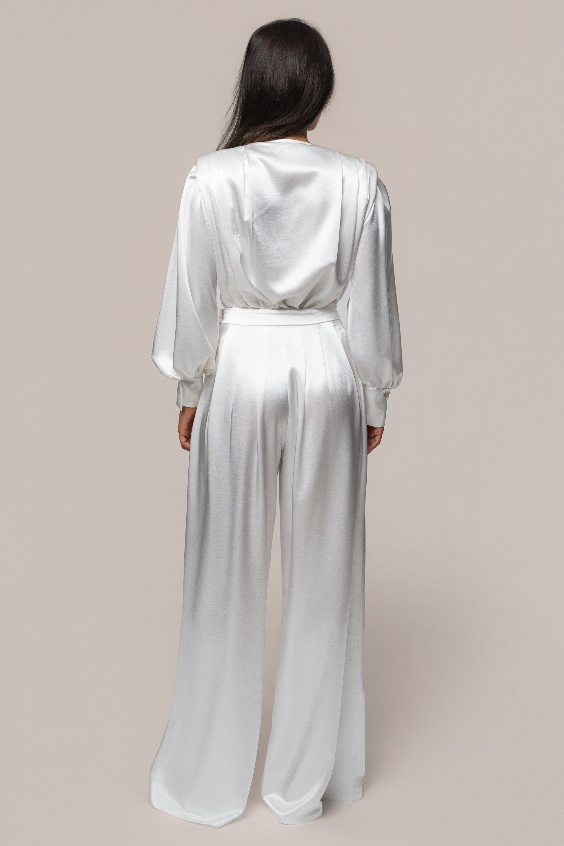 White Satin Bliss Pleated Pant JLUXLABEL