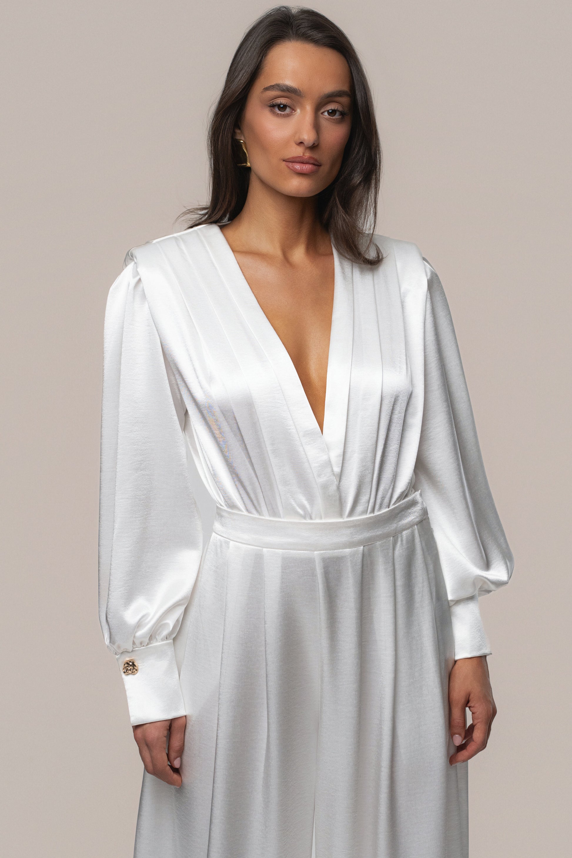 White Satin Bliss Pleated Pant JLUXLABEL