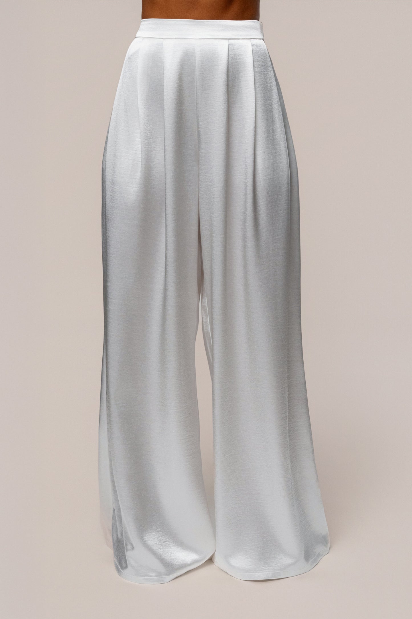 White Satin Bliss Pleated Pant JLUXLABEL