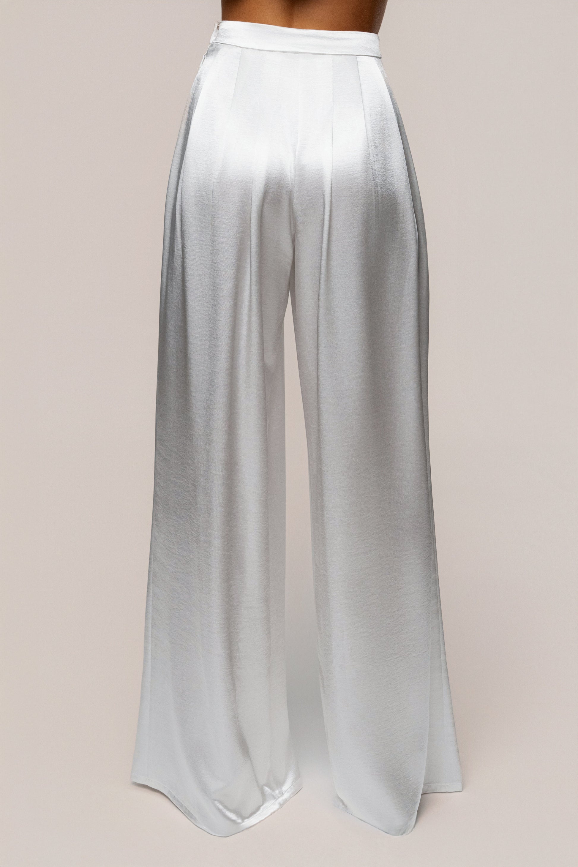 White Satin Bliss Pleated Pant JLUXLABEL